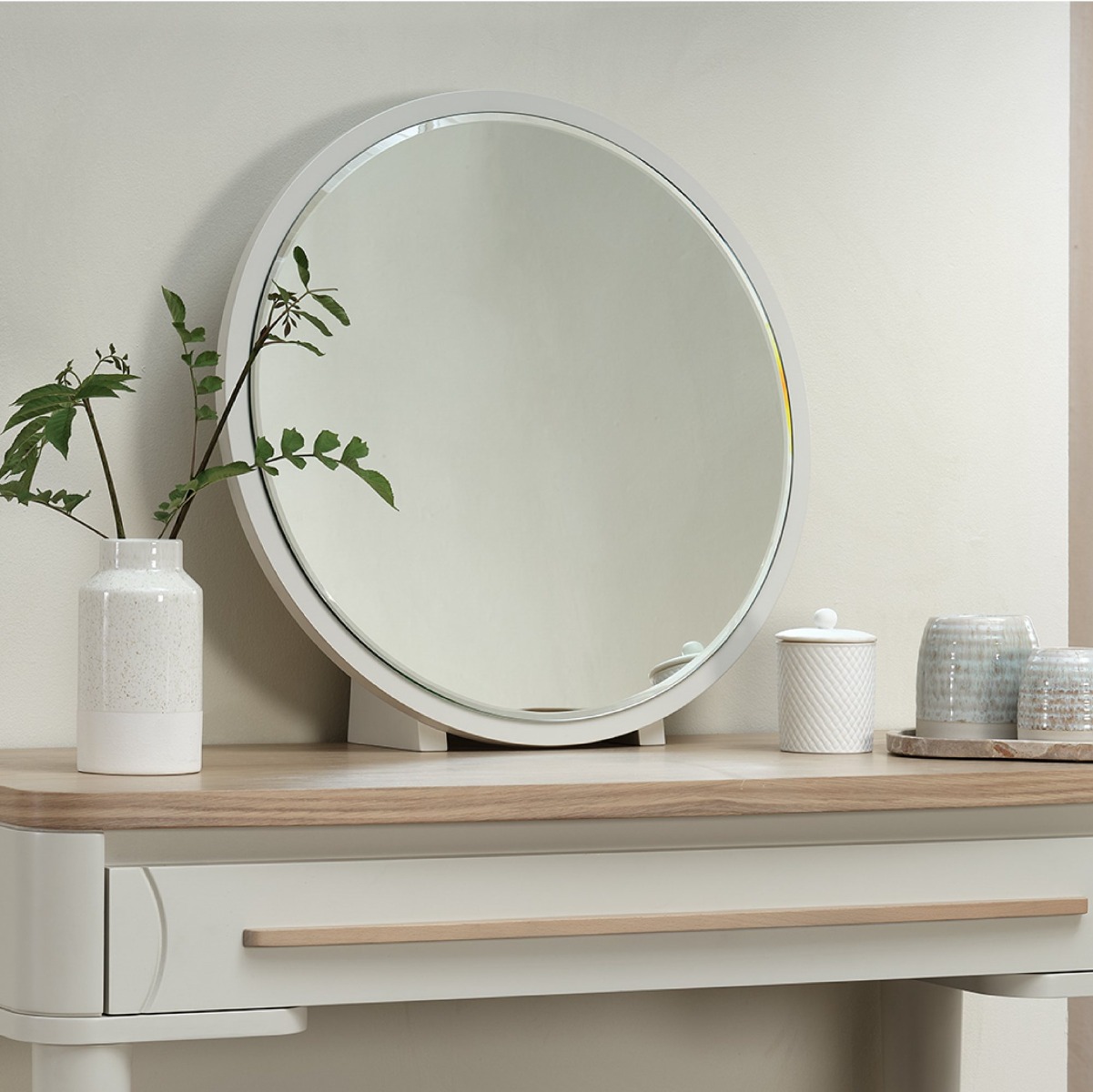 Larsen Scandi Oak & Soft Grey Vanity Mirrorby Bentle by Designs | Style Our Home