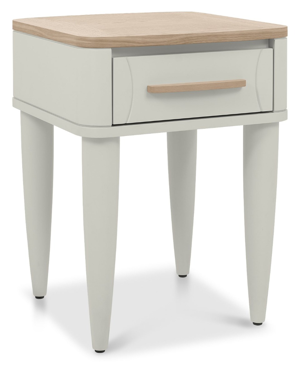 Larsen Scandi Oak & Soft Grey Lamp Table with Drawerby Bentle by Designs | Style Our Home
