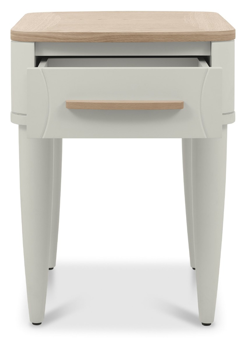 Larsen Scandi Oak & Soft Grey Lamp Table with Drawerby Bentle by Designs | Style Our Home