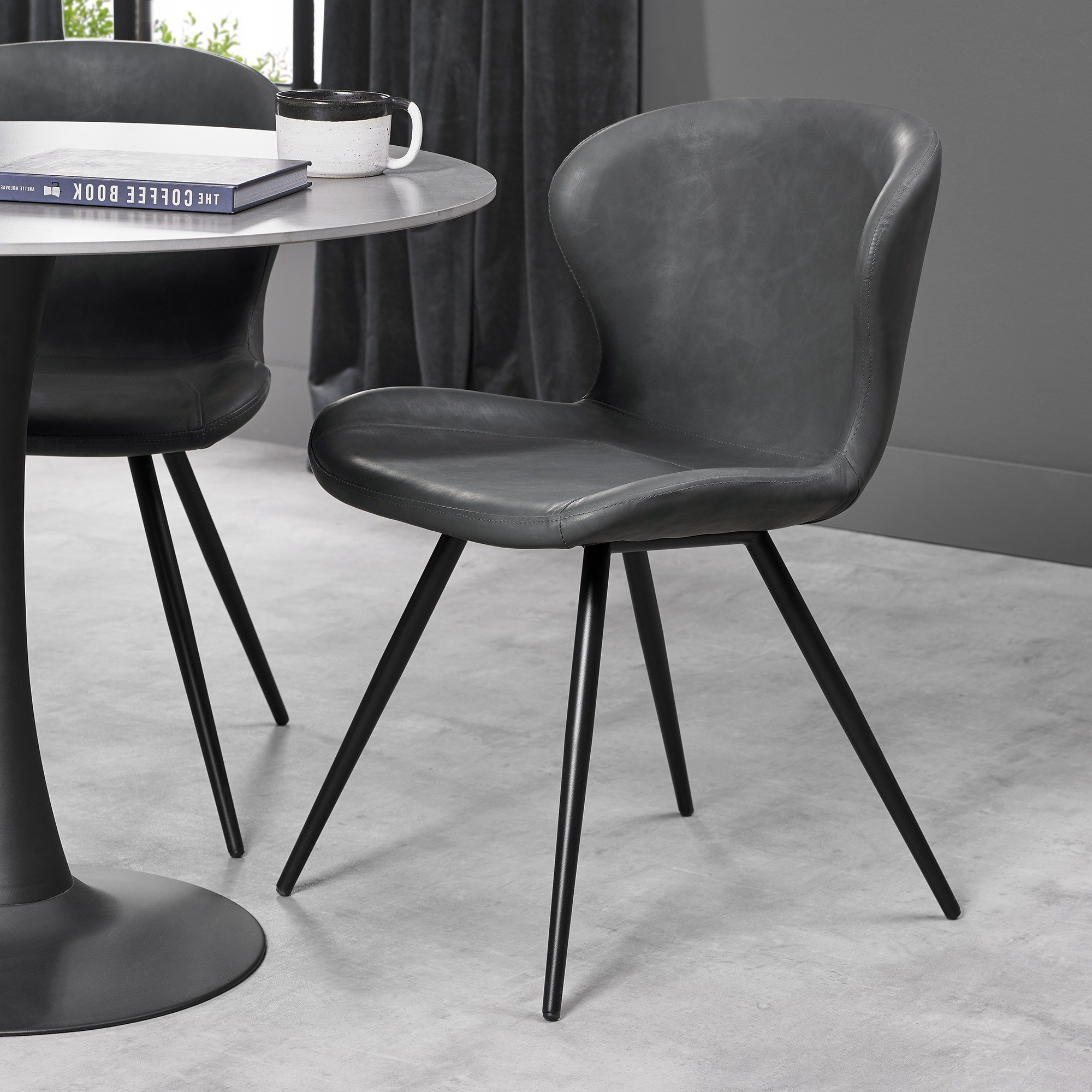 Arlo - Dark Grey Faux Leather Chair with Black Legs (Pair) by Bentley Designs | Style Our Home
