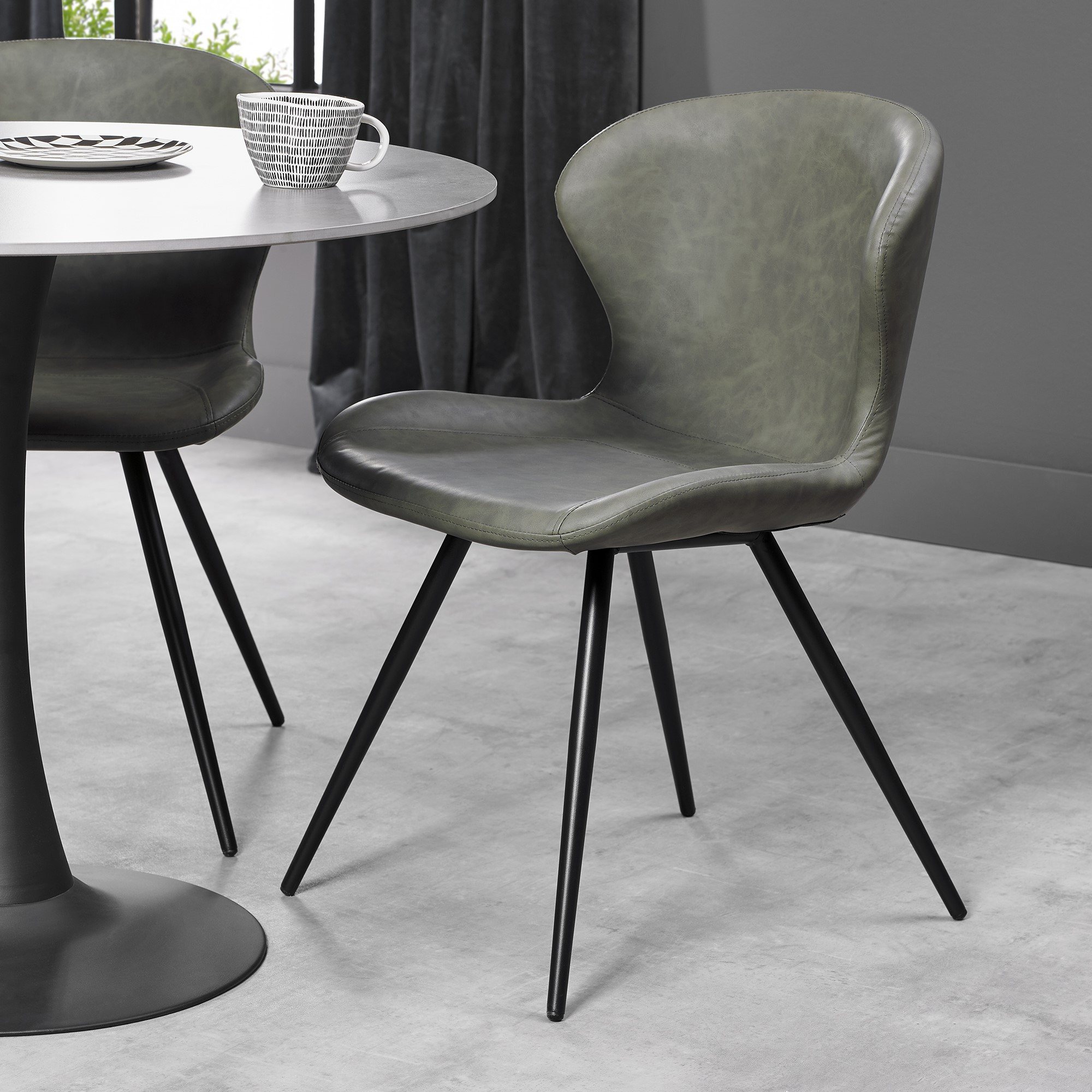 Arlo - Olive Vintage Faux Leather Chair with Black Legs (Pair) by Bentley Designs | Style Our Home