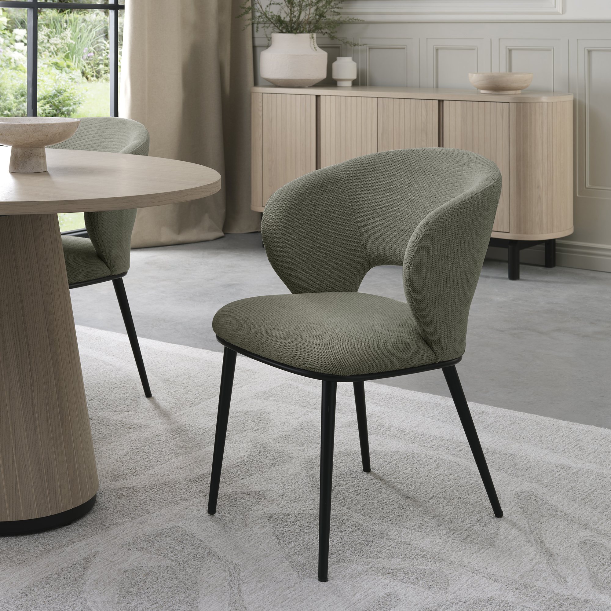 Luca - Green Fabric Chair with Matt Black Legs (Pair) by Bentley Designs | Style Our Home