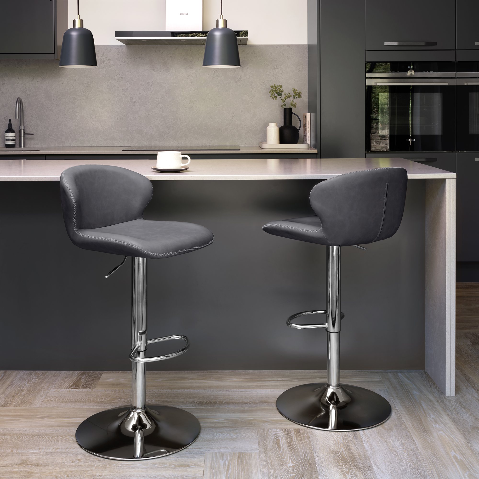 Rosso - Dark Grey Vintage Faux Leather Gaslift Swivel Barstool with Chrome Base (Single) by Bentley Designs | Style Our Home