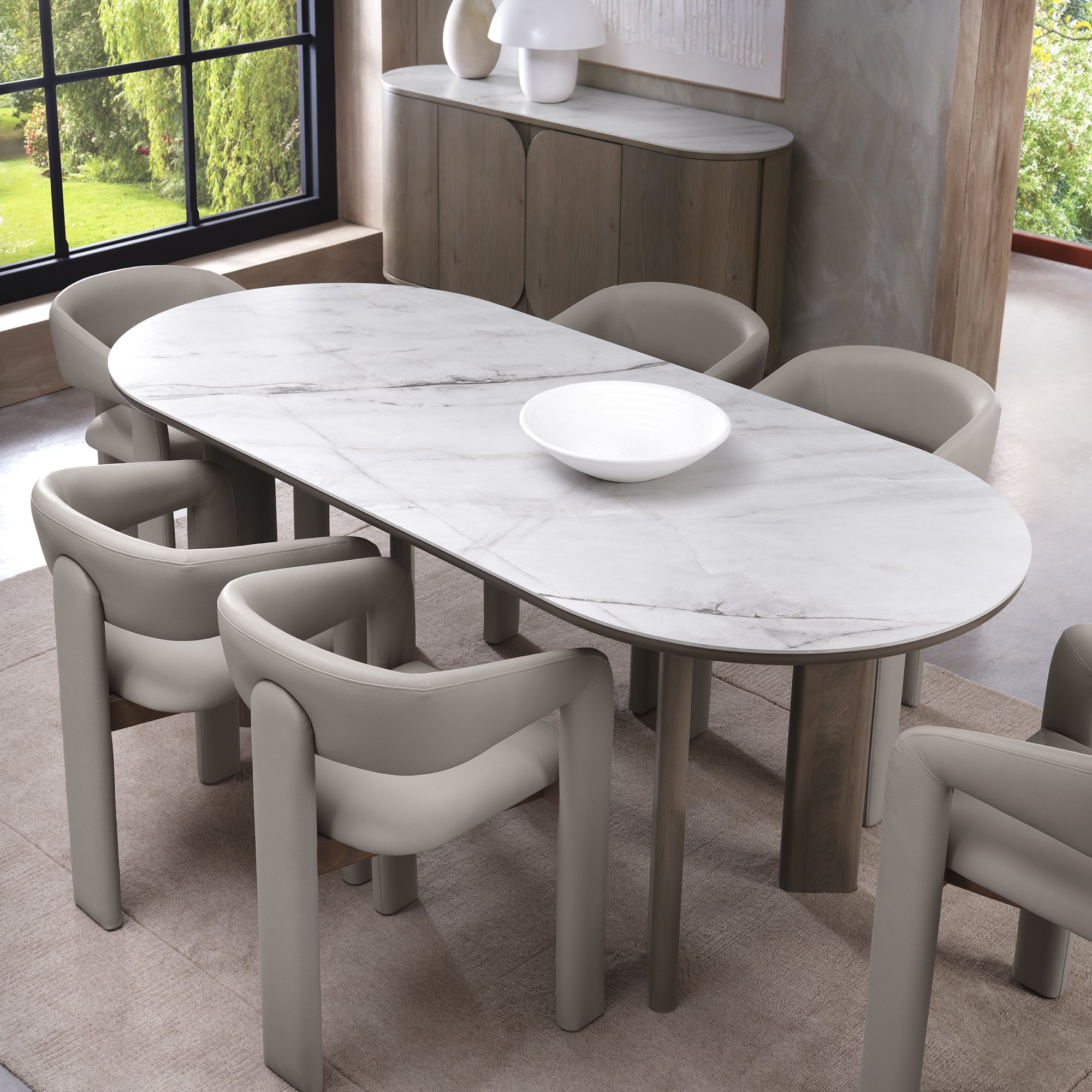 Duo Grey Oiled Oak 6 Seater Table with Monte Bianco Sintered Stone Top by Bentley Designs | Style Our Home
