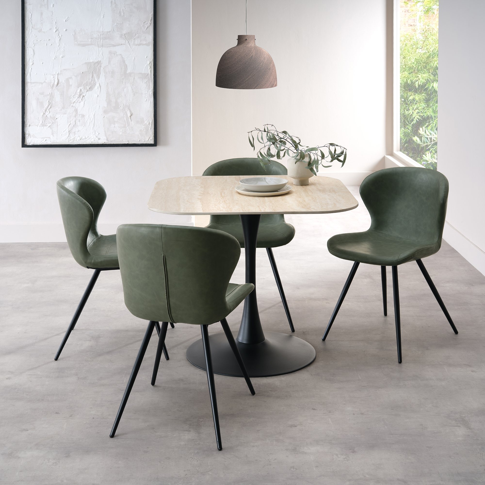 Carter Beige Sintered Stone Square Bistro Table with Black Base by Bentley Designs | Style Our Home