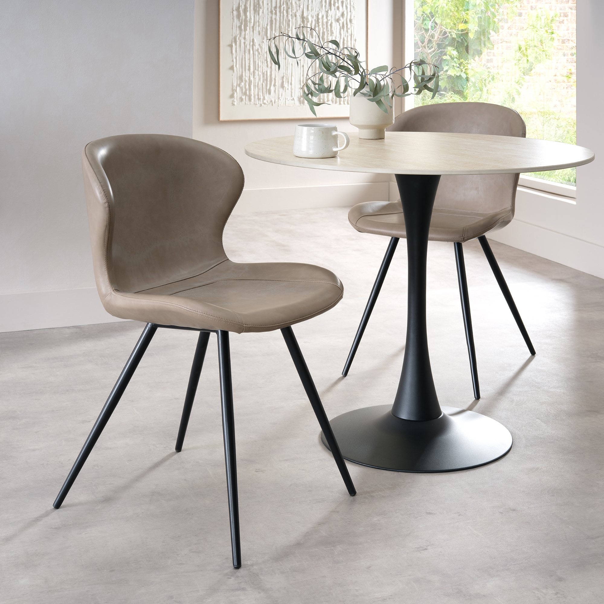 Arlo - Vintage Stone Faux Leather Chair with Black Legs (Pair) by Bentley Designs | Style Our Home
