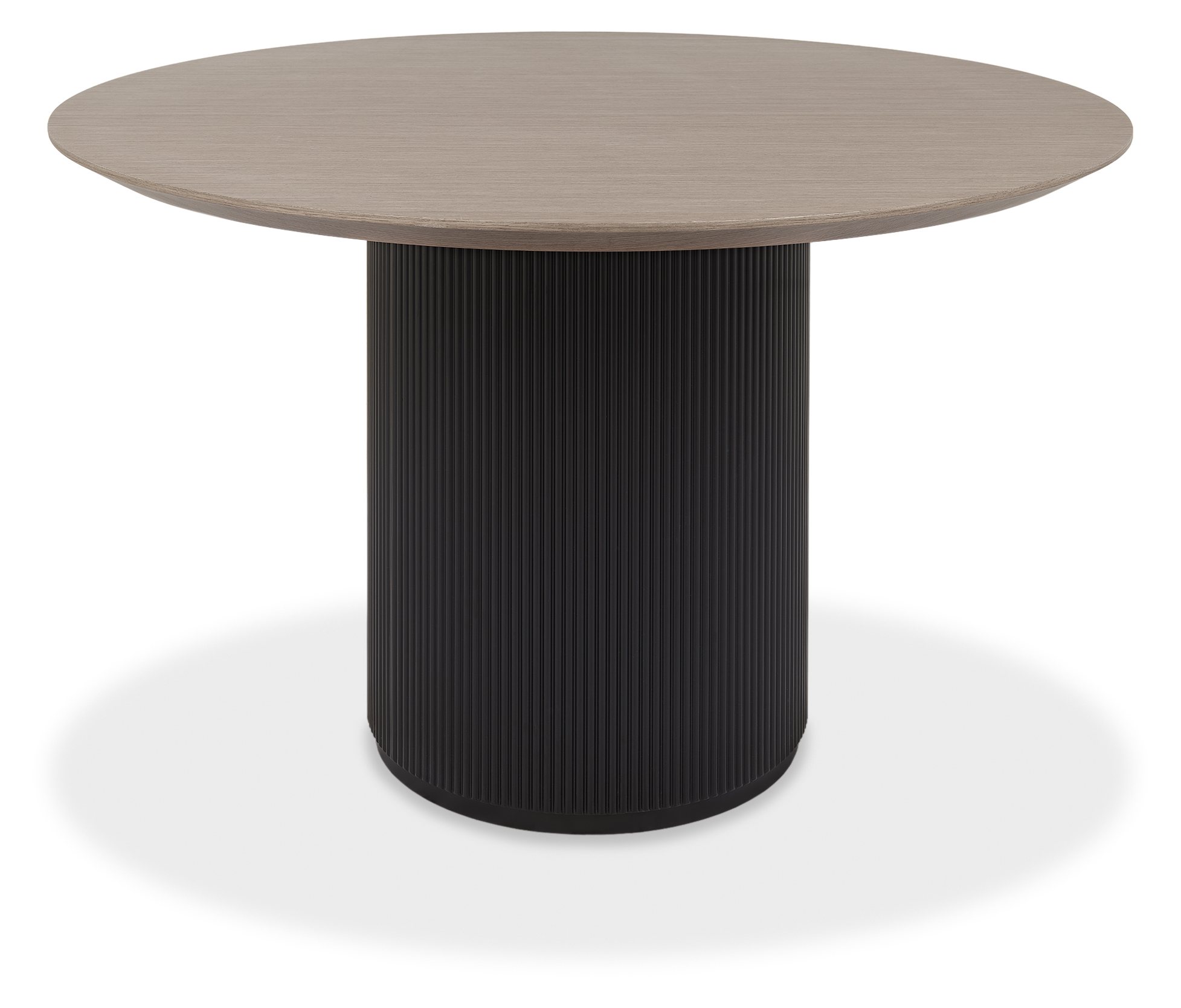 Jorge Grey Oak Round Dining Table with a Black Pedestal by Bentley Designs | Style Our Home