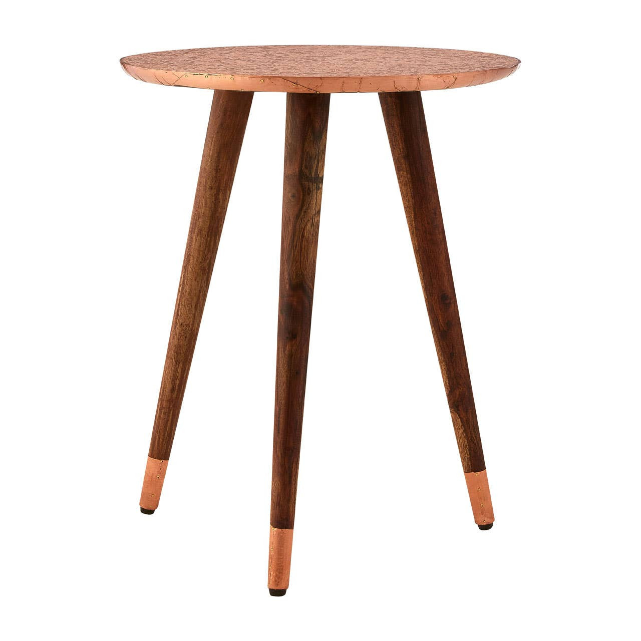 Deja Copper Finish Carved Metal Top Side Table by Prestige Designs | Style Our Home