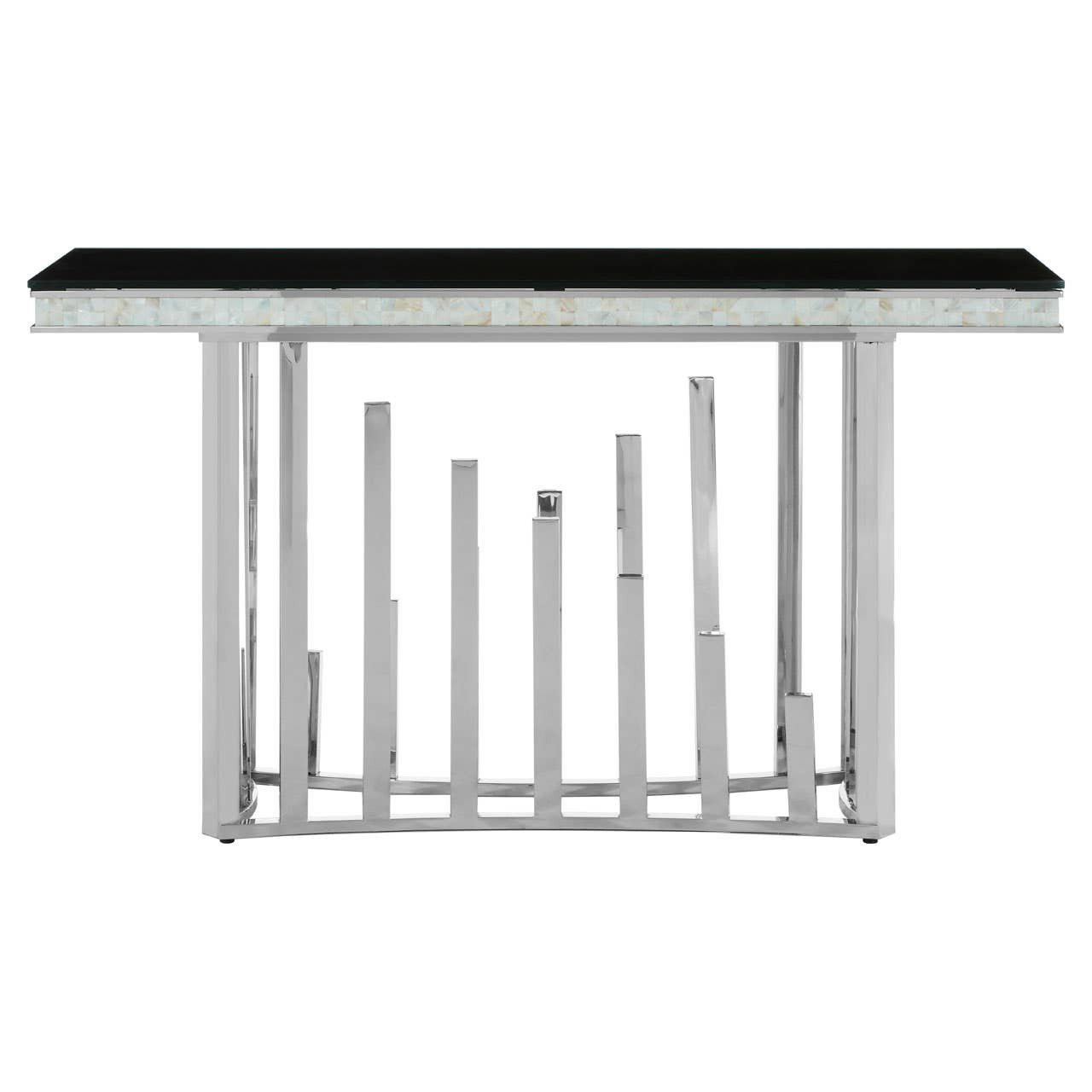 Elixara Silver Console Table with Black Glass Top by Prestige Designs | Style Our Home