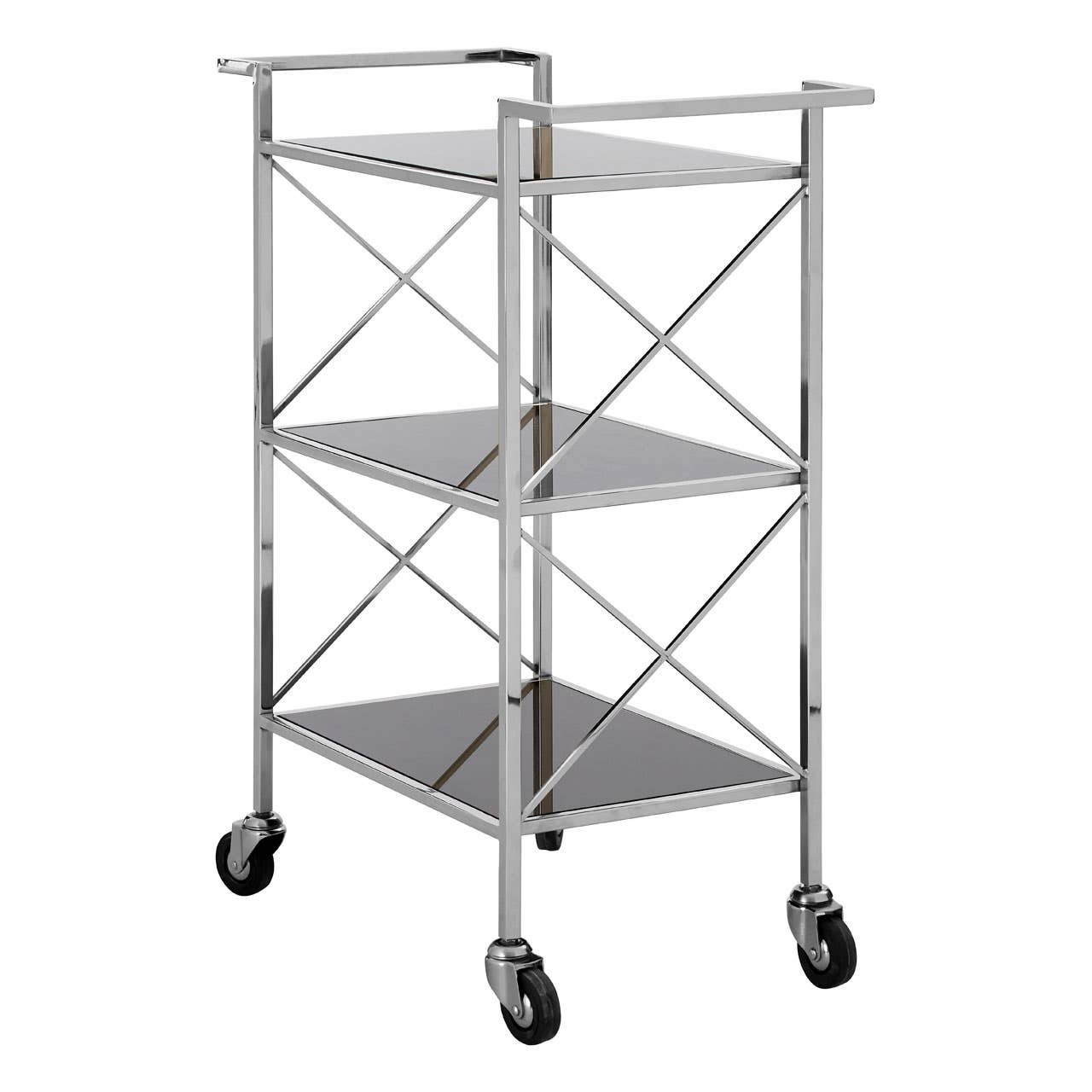 Hoffara Black Mirrored Glass 3 Tier Trolley by Prestige Designs | Style Our Home