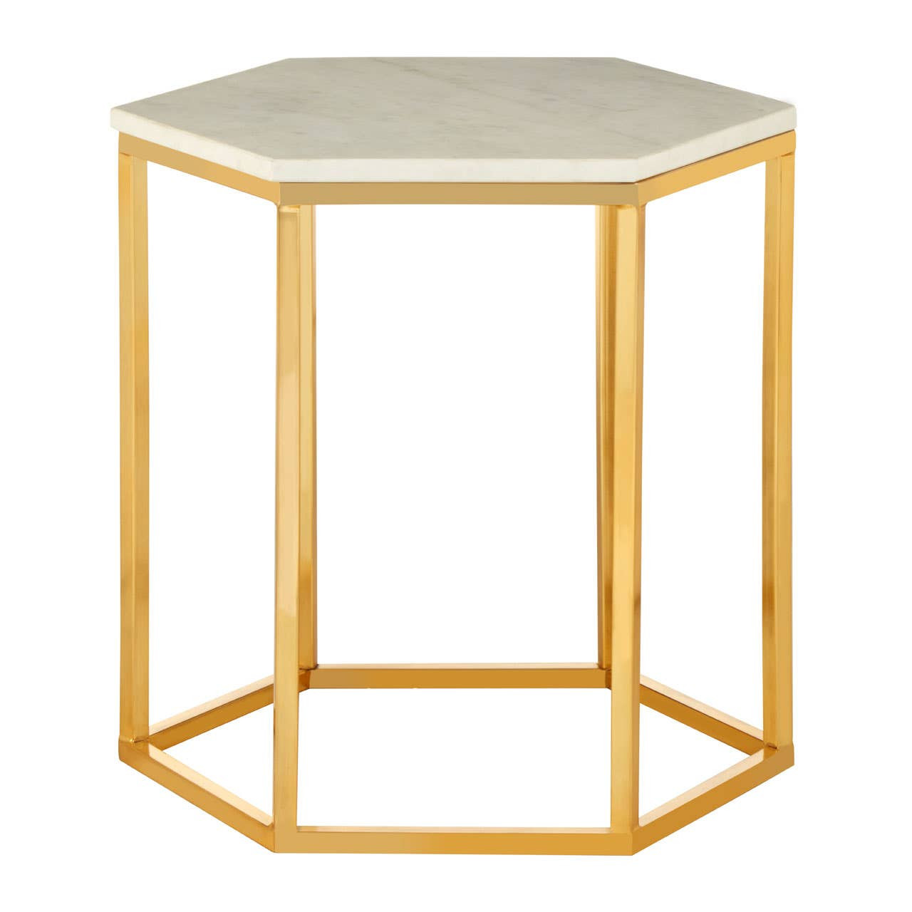 Templexa White Marble and Gold Hexagonal Side Table by Prestige Designs | Style Our Home