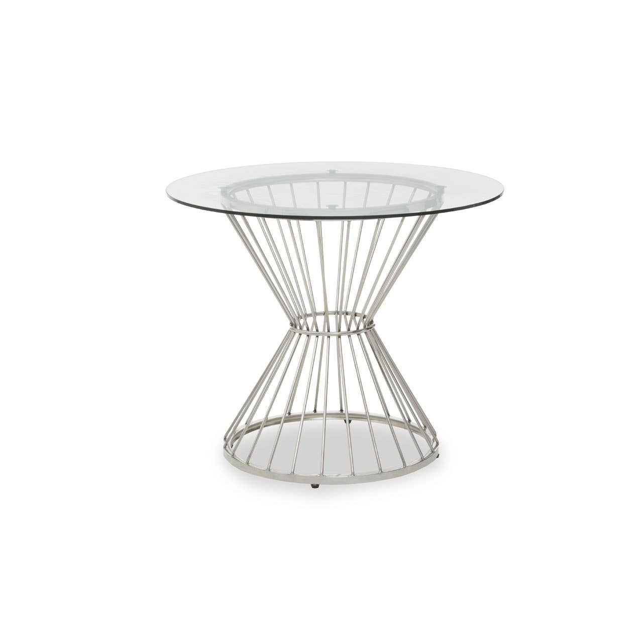 Anziora Hourglass Dining Table with Clear Glass and Silver Base by Prestige Designs | Style Our Home