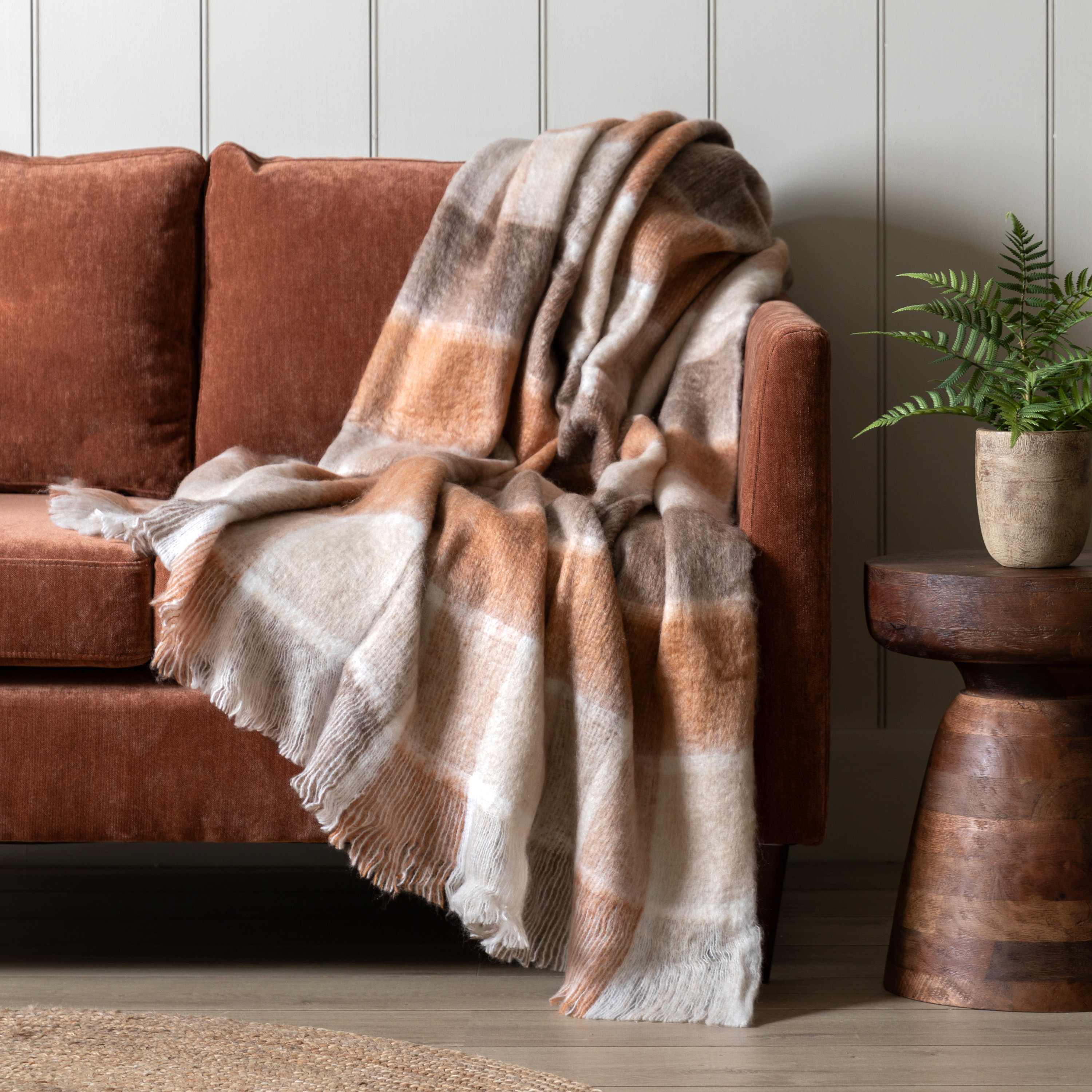 Checkano Faux Mohair Throw Rust by Gallary Living | Style Our Home