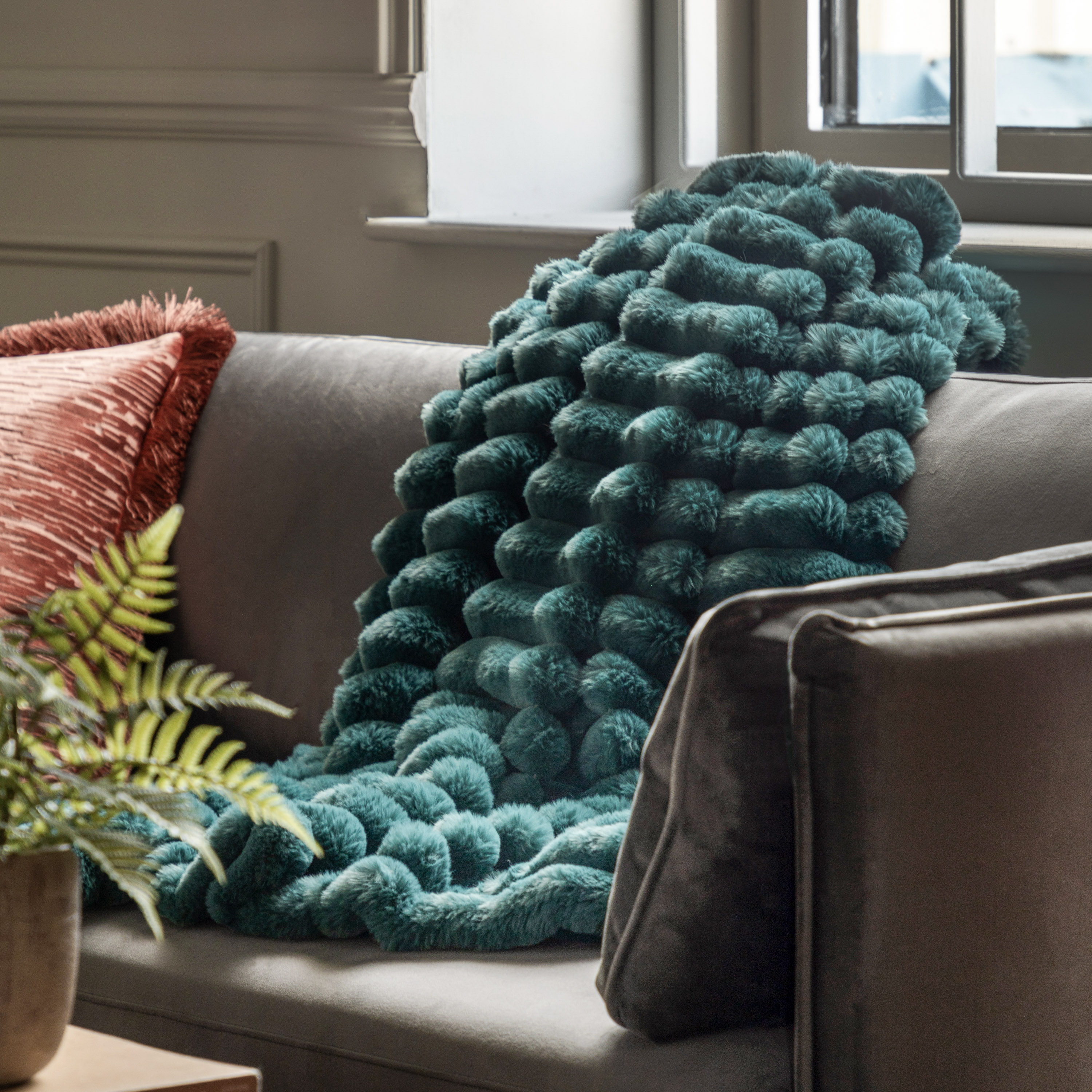 Ribbedano Faux Fur Throw Teal by Gallary Living | Style Our Home