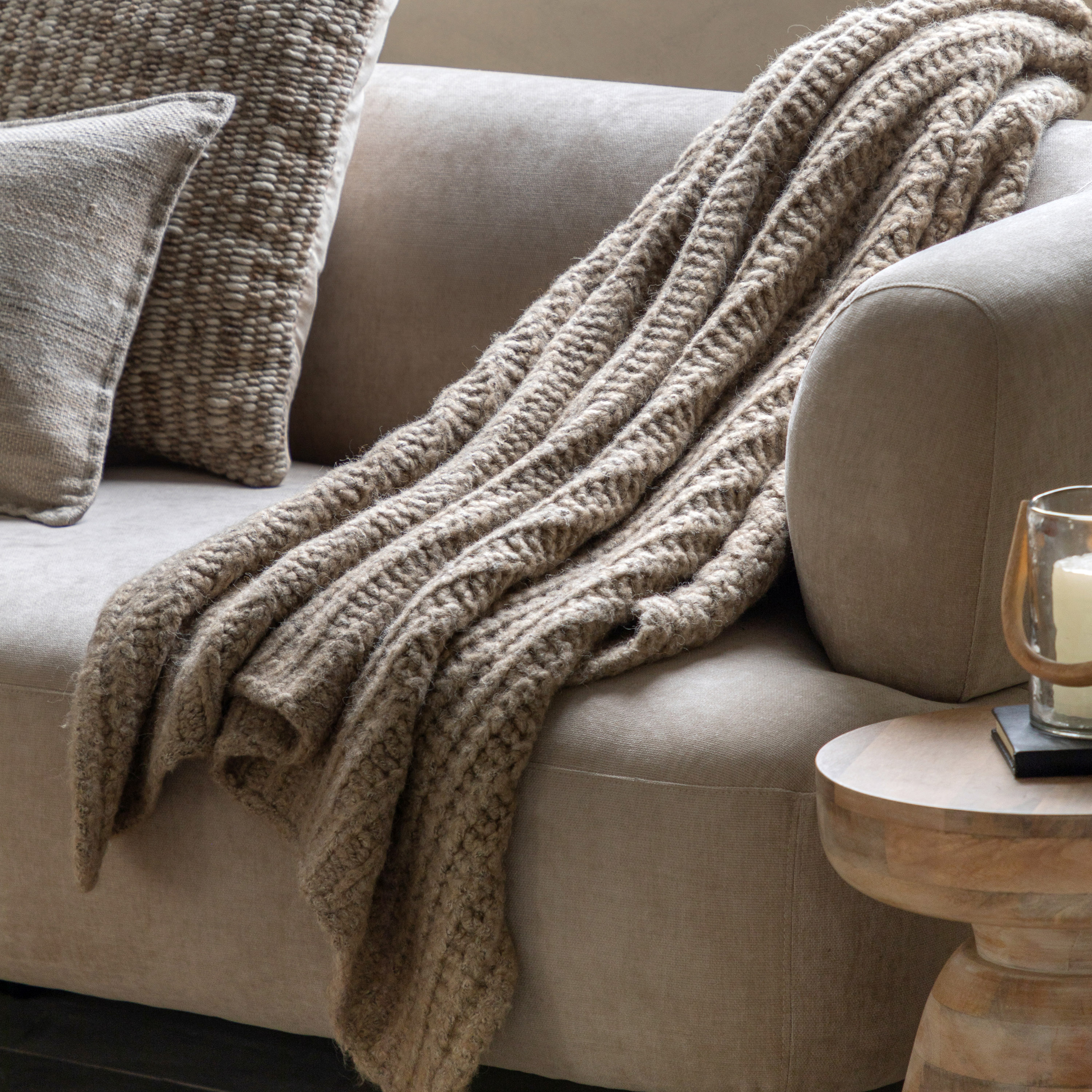 Luxurano Melange Knit Throw Oatmeal by Gallary Living | Style Our Home