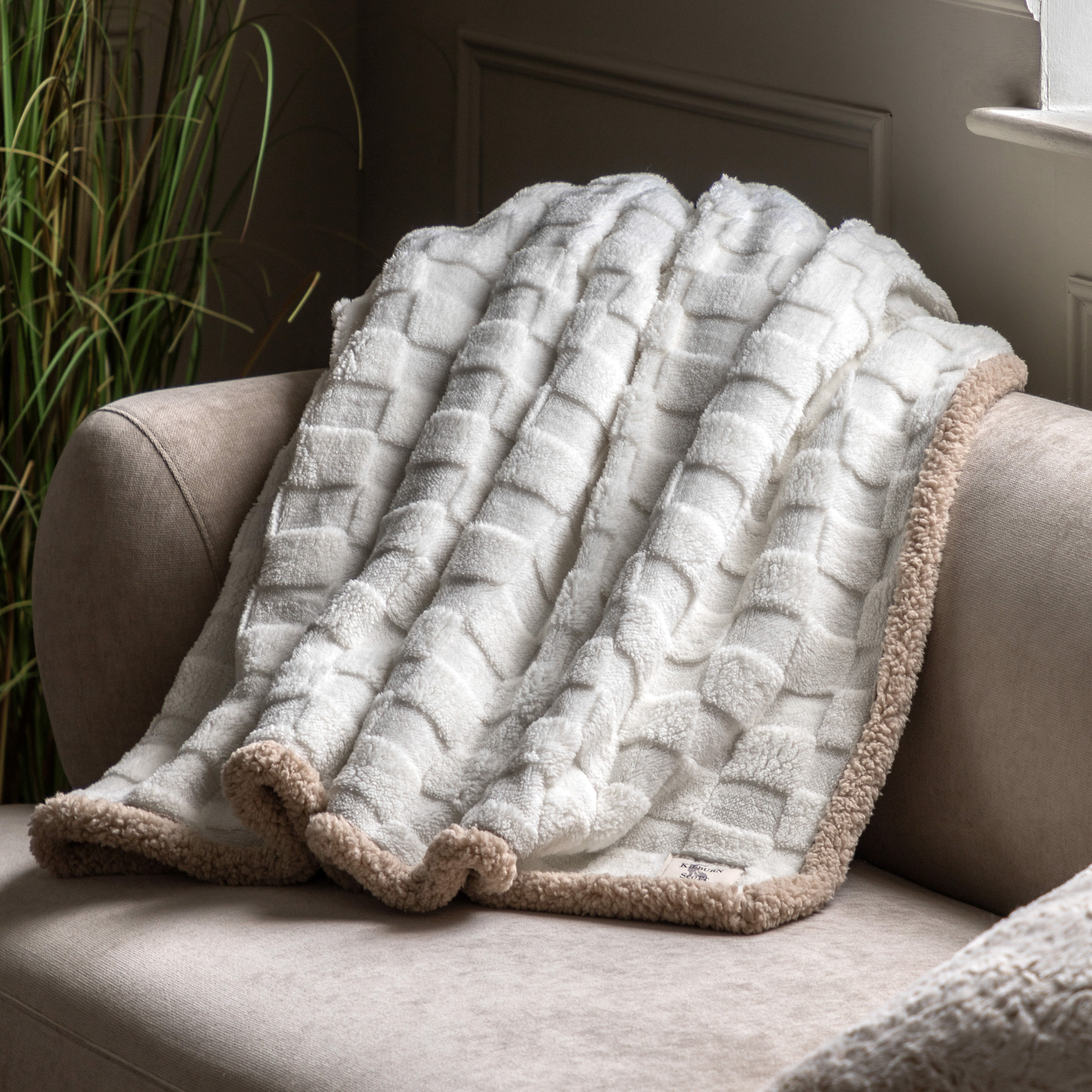 Oaklano Checked Sherpa Throw Cream by Gallary Living | Style Our Home