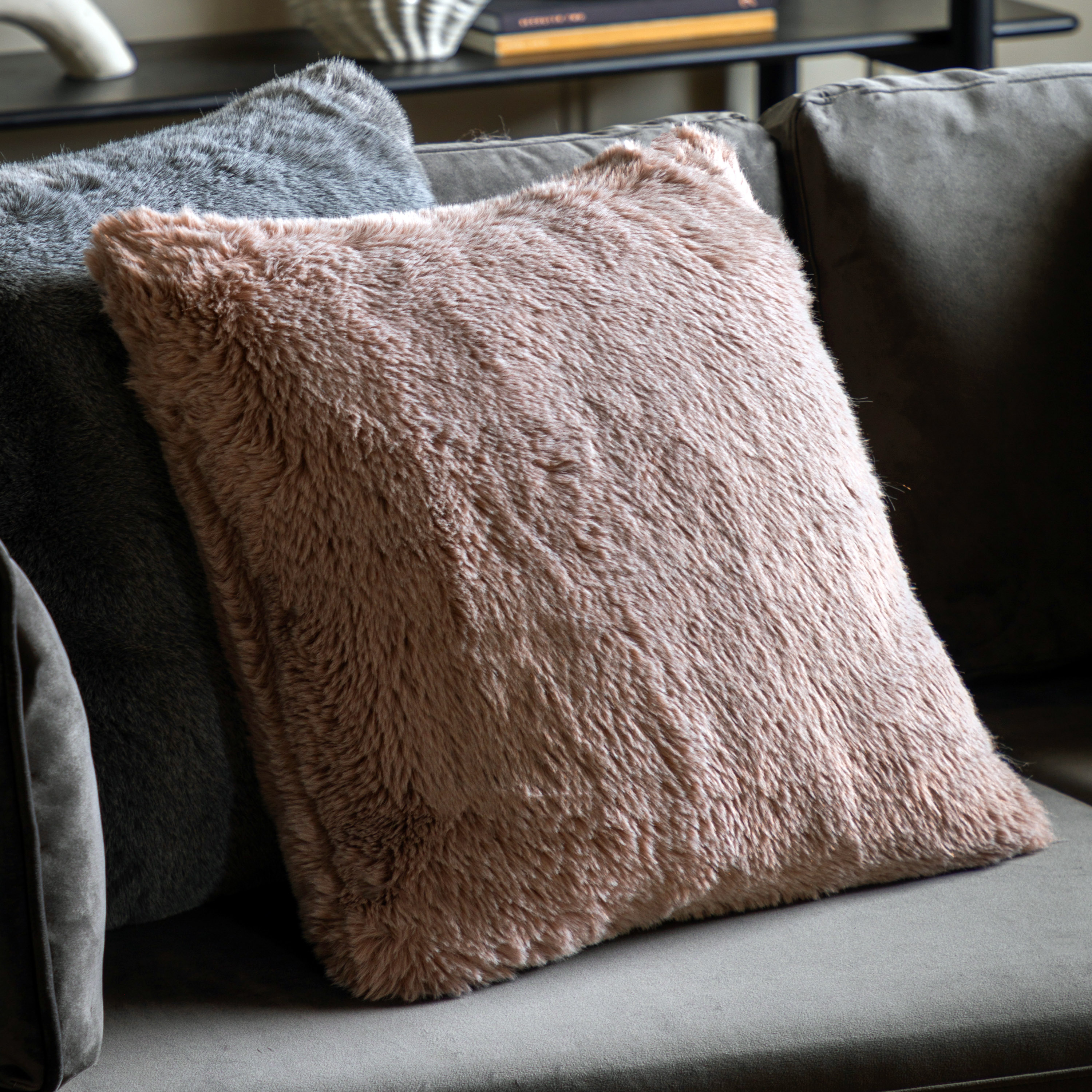 Junipano Faux Fur Cushion Dusky Pink Size (Pair) by Gallary Living | Style Our Home