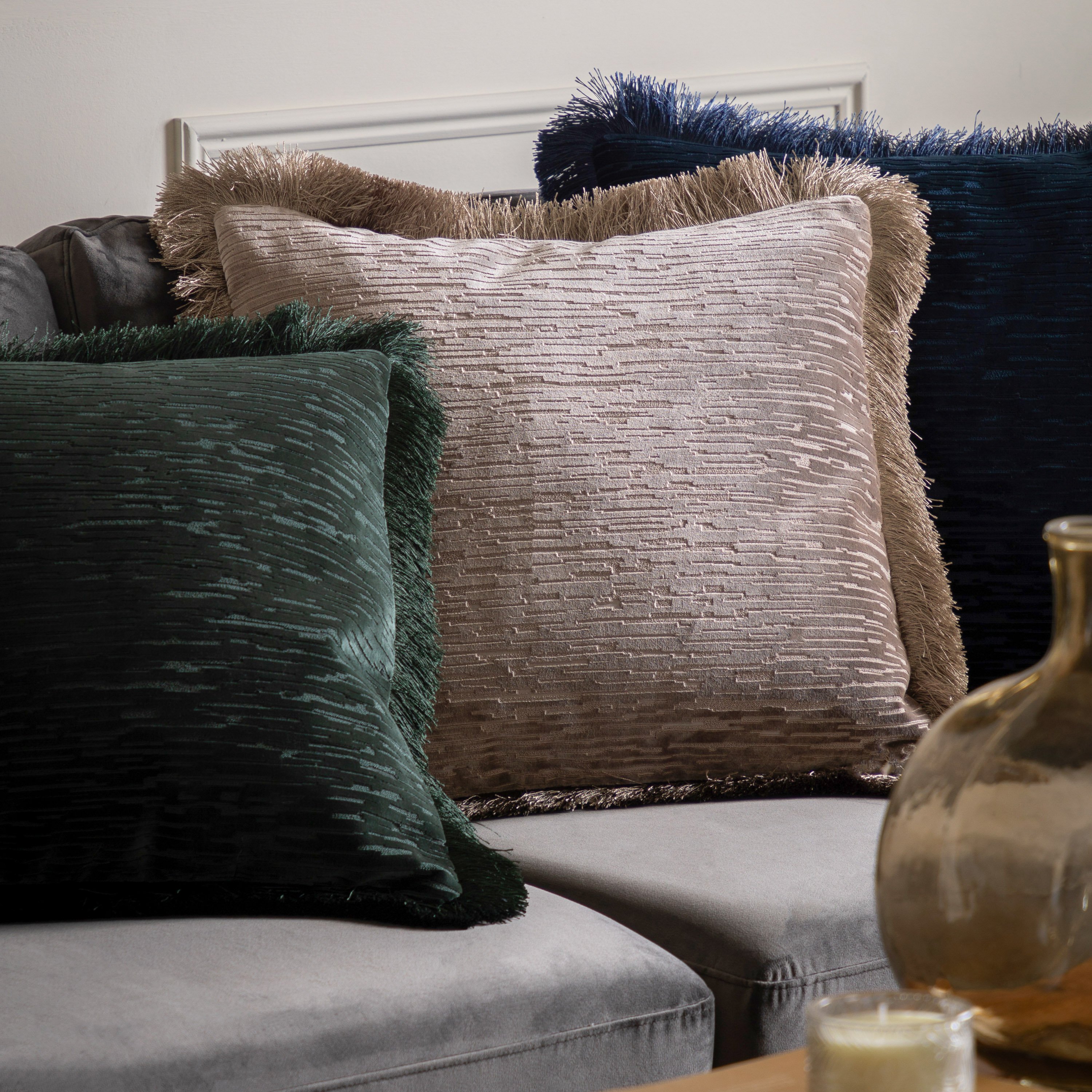 Cutano Velvet Fringe Cushion Silver (Pair) by Gallary Living | Style Our Home