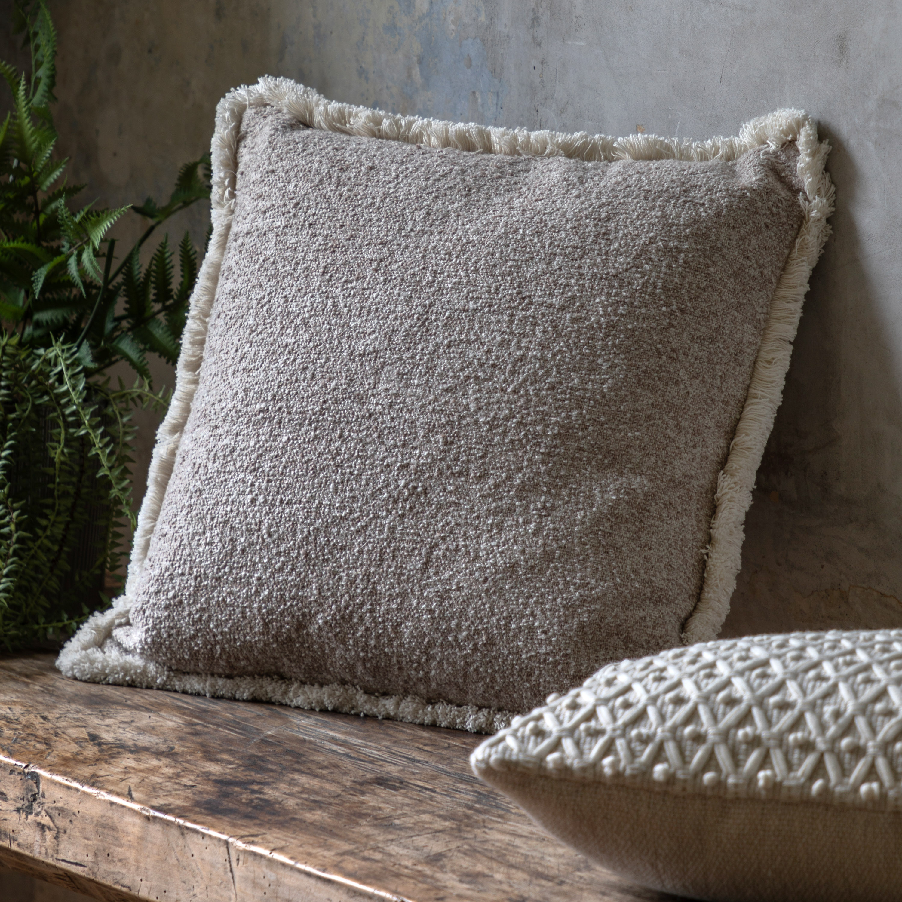 Woodleighano Fringe Cushion Stone (Pair) by Gallary Living | Style Our Home