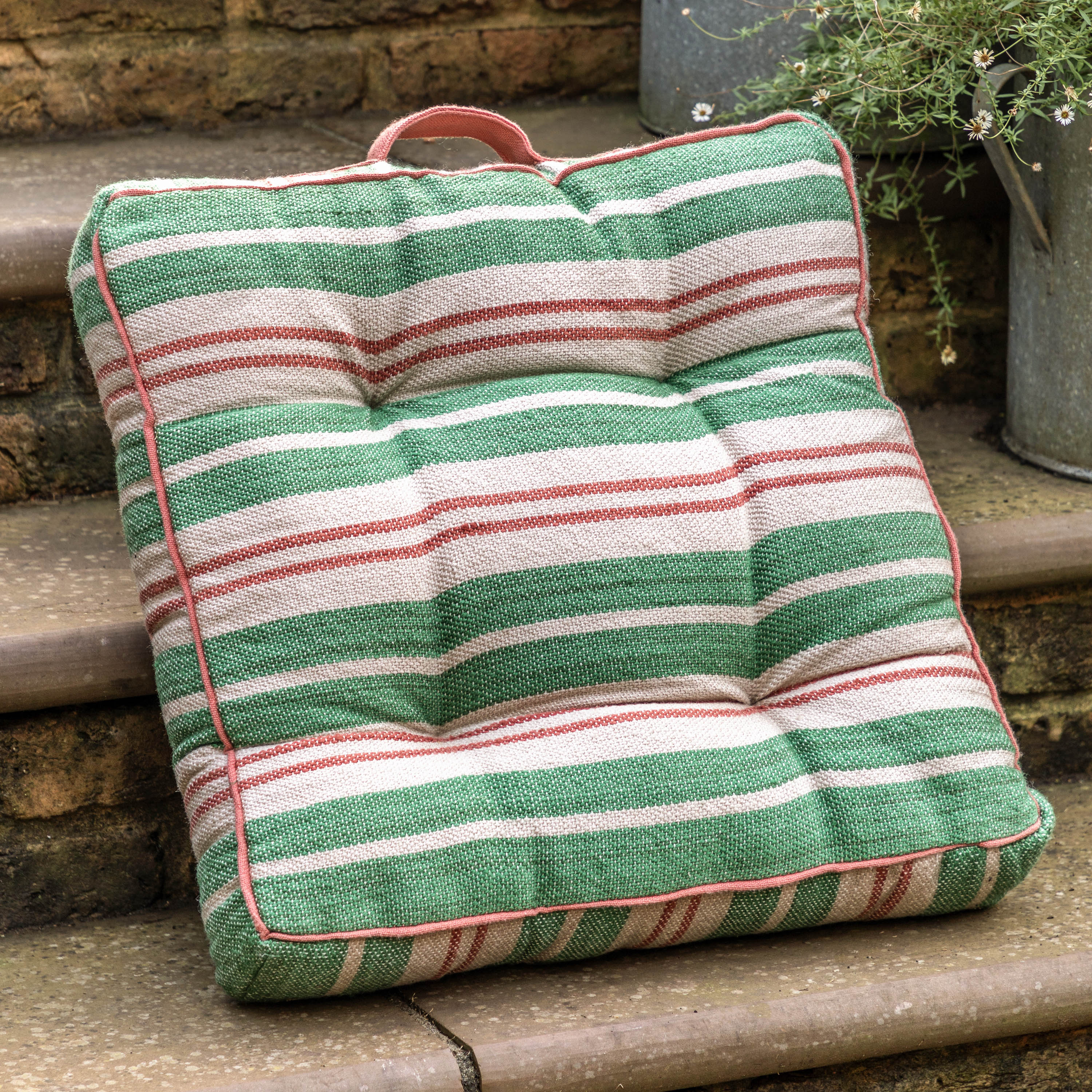 Sinano Stripe Woven Floor Cushion Green (Pair) by Gallary Living | Style Our Home