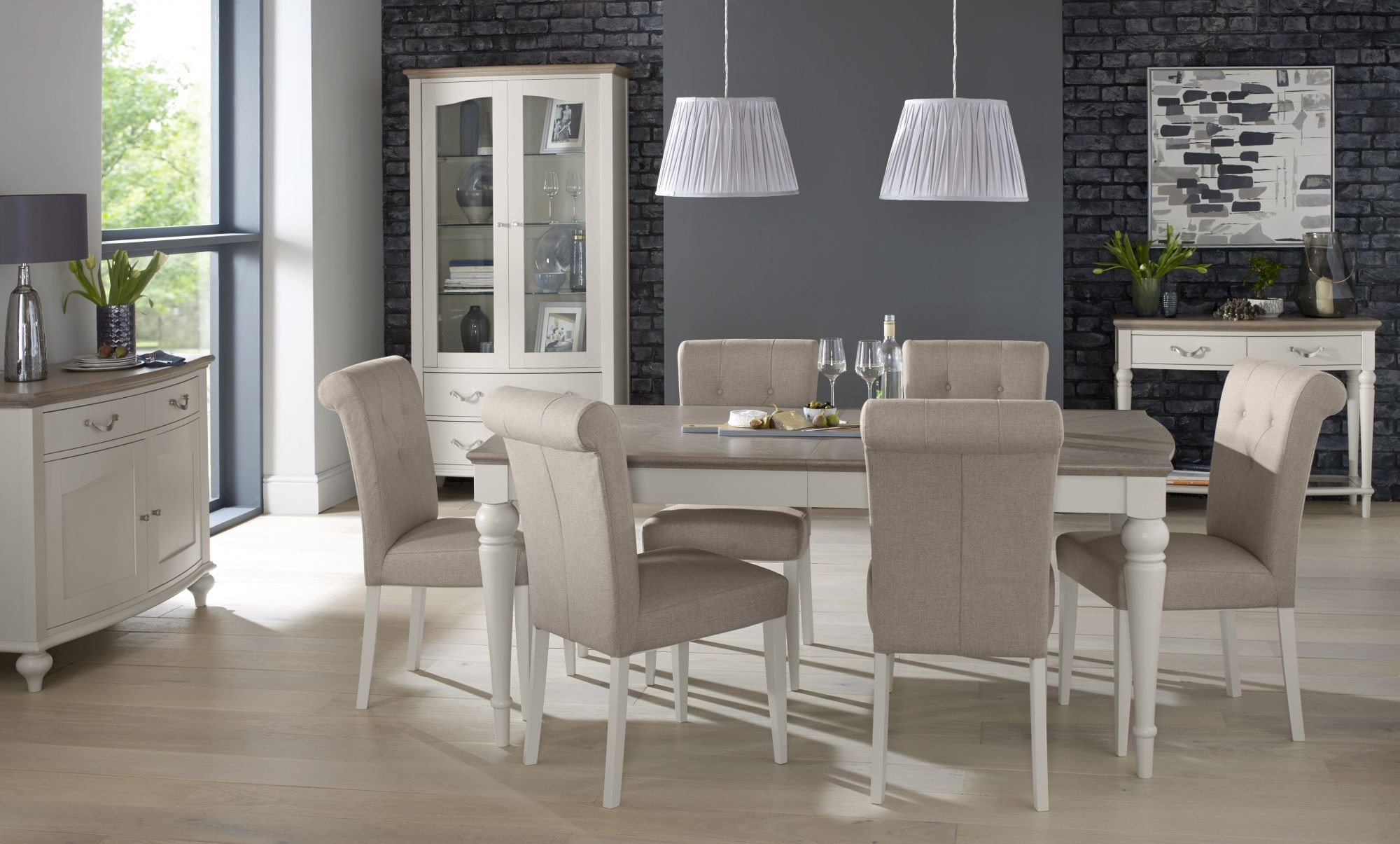 Montreux Grey Washed Oak & Soft Grey 6-8 Seater Extending Dining Set - Style Our Home