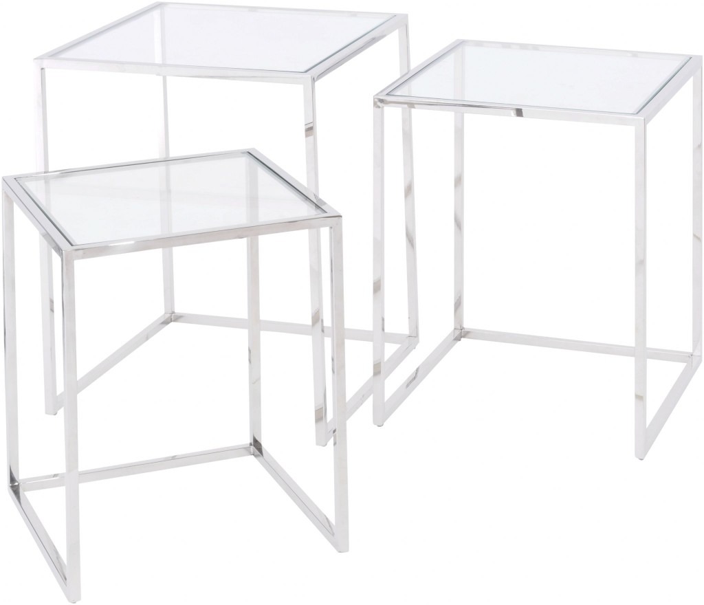Linton Stainless Steel And Glass Set Of 3 Nesting Tables - Style Our Home