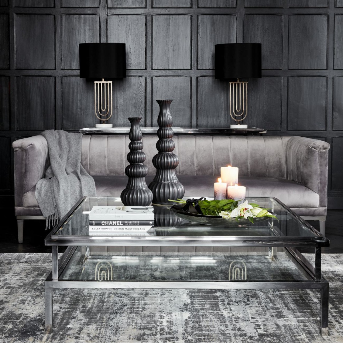 Belgravia Grey Three Seater Ribbed Sofa - Style Our Home 