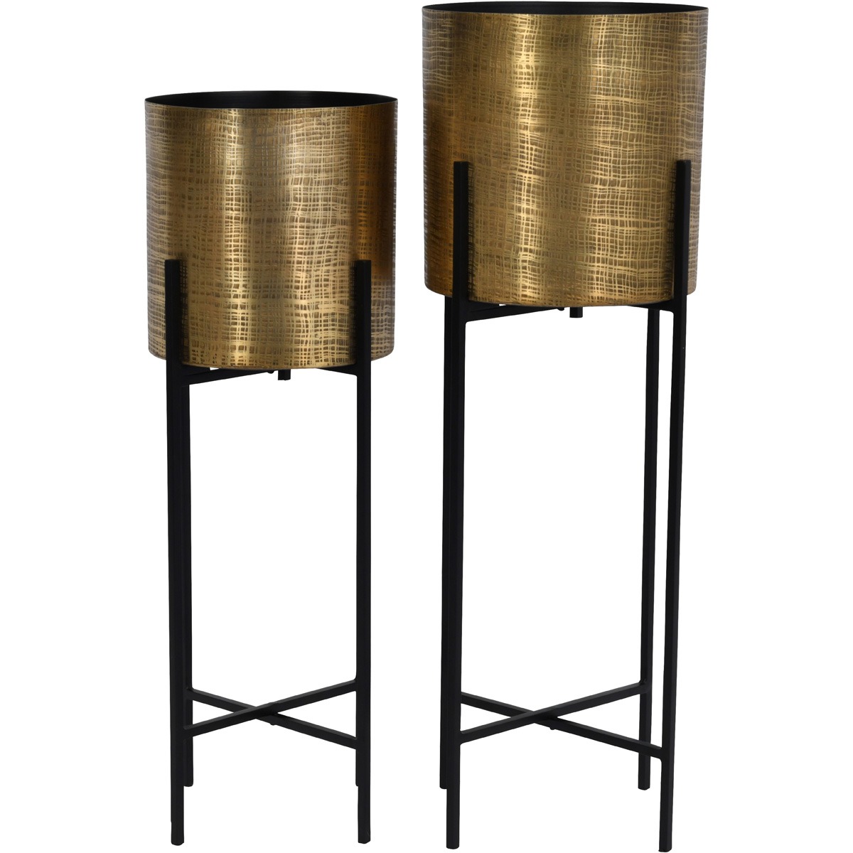 Clyde Floor Standing Brass Set of 2 Planters on Black Stands By Libra | Style Our Home