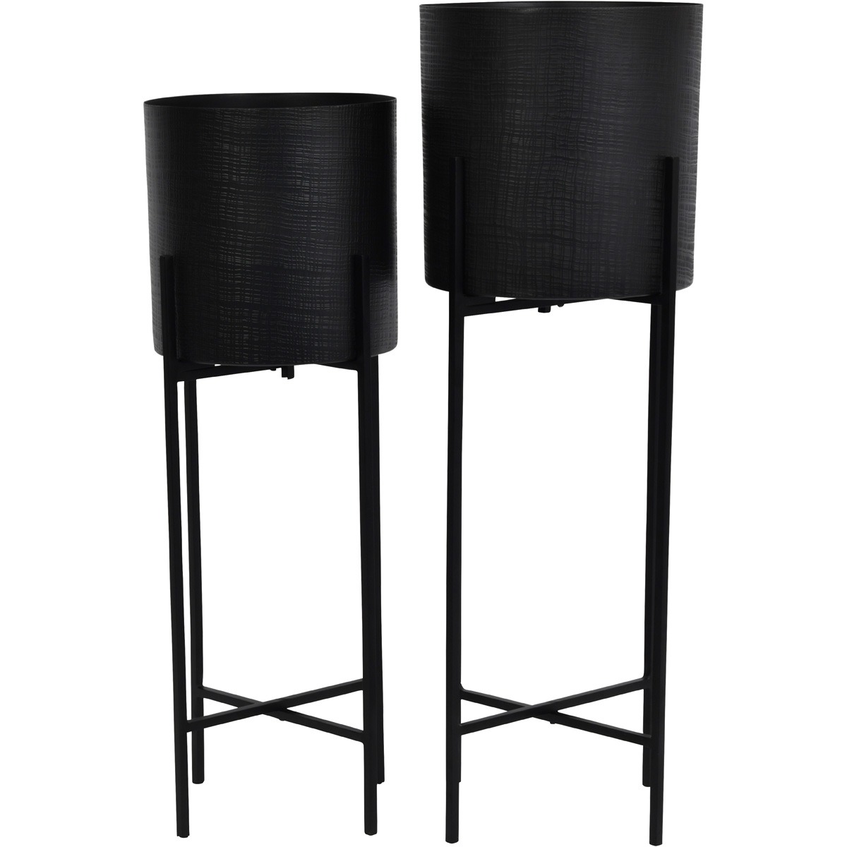 Clyde Floor Standing Matt Black Set of 2 Planters on Black Stands By Libra | Style Our Home
