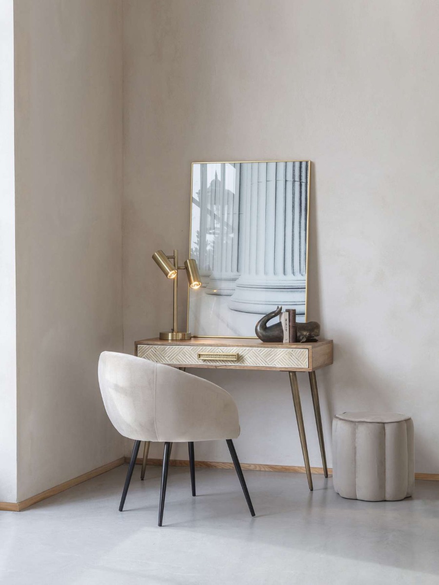 Scallop Footstool in Smokey Taupe Velvet by Libra | Style Our Home