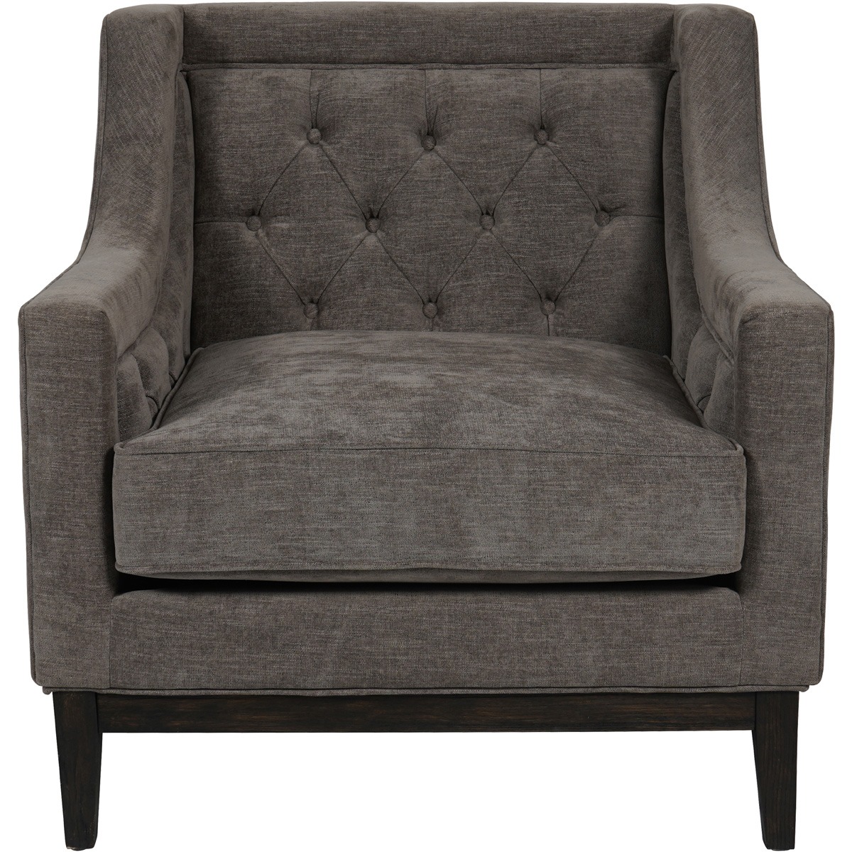 Theodore Buttoned Armchair in Warm Grey Fabric By Libra | Style Our Home