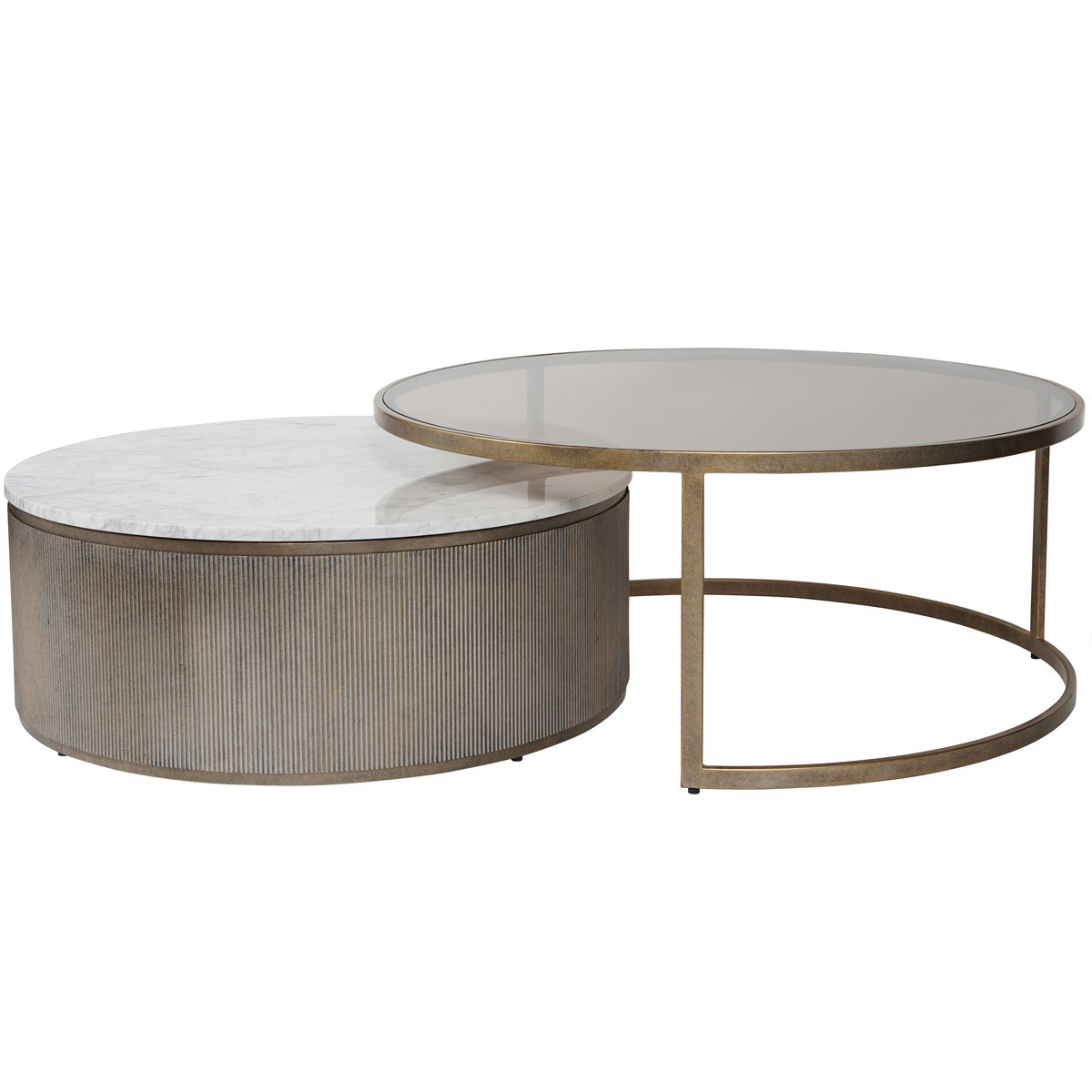 Belvedere Aged Gold Set of 2 Nesting Coffee Tables with Marble and Tinted Glass By Libra | Style Our Home