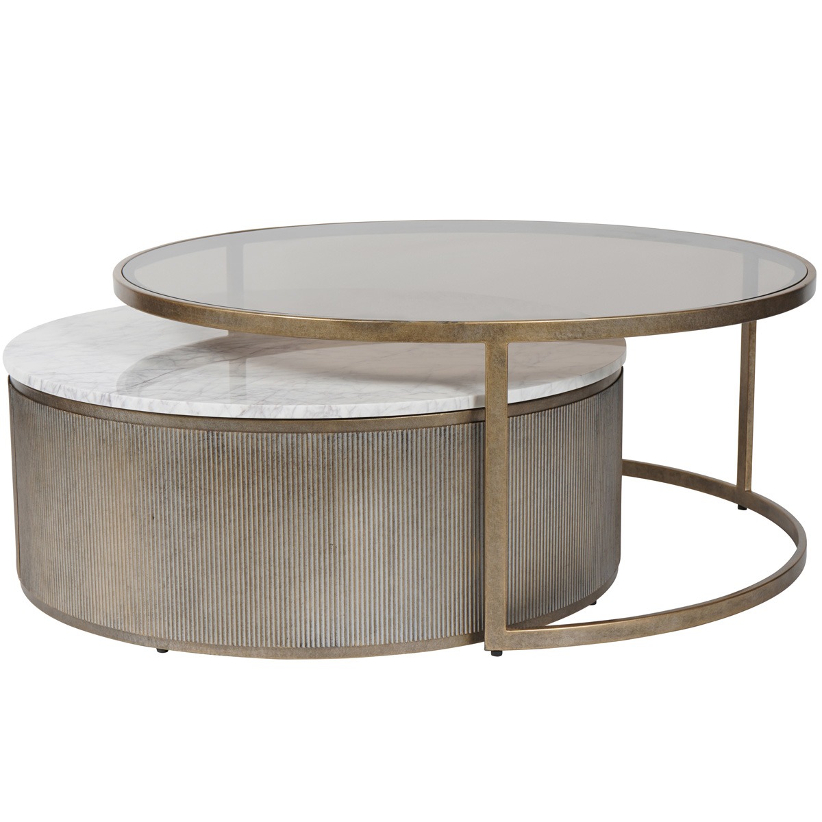 Belvedere Aged Gold Set of 2 Nesting Coffee Tables with Marble and Tinted Glass By Libra | Style Our Home