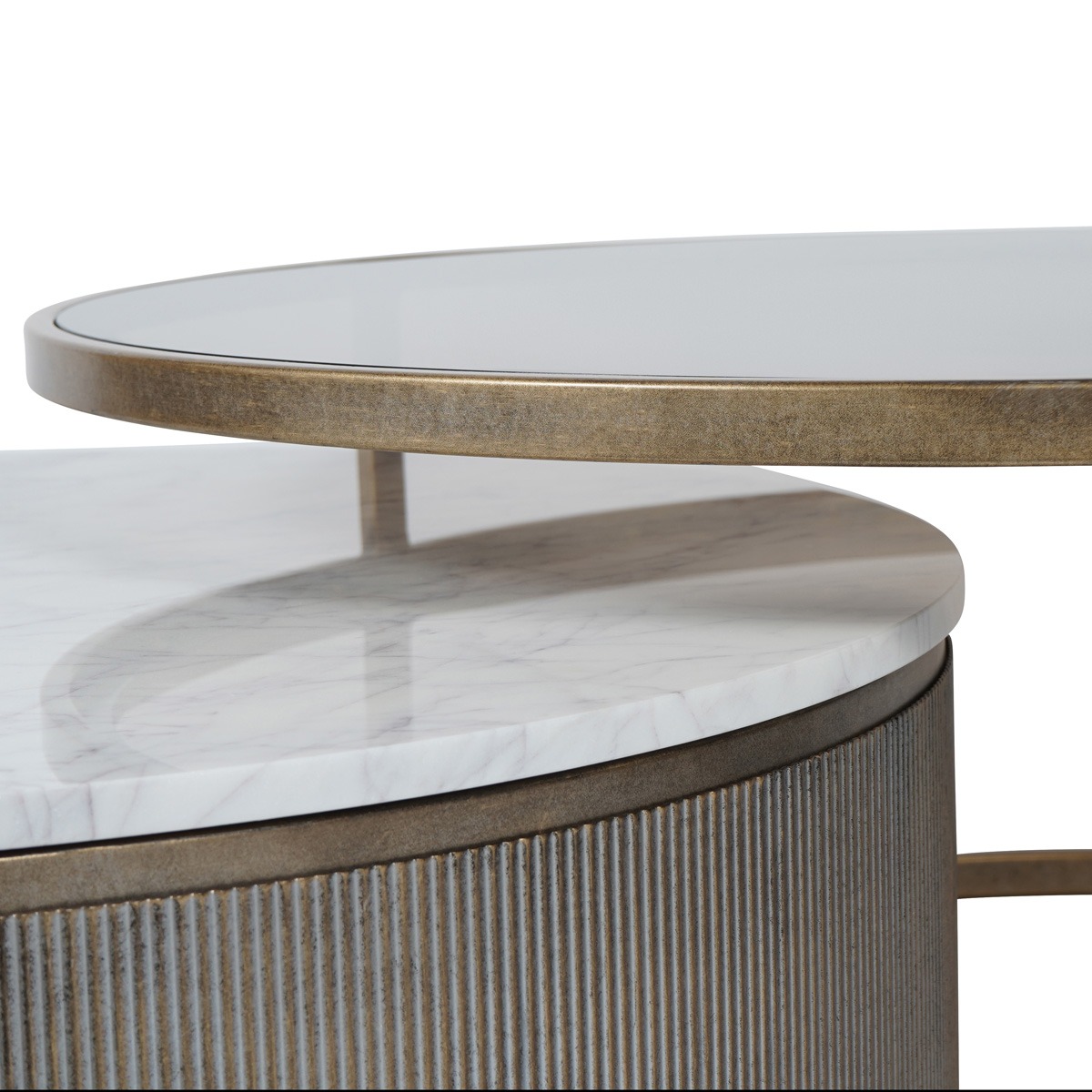 Belvedere Aged Gold Set of 2 Nesting Coffee Tables with Marble and Tinted Glass By Libra | Style Our Home