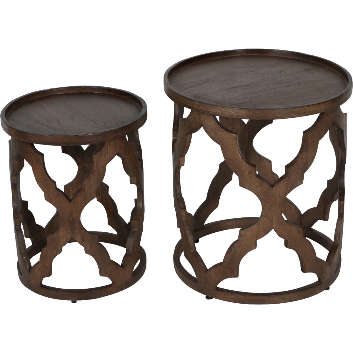 Kielder Solid Carved Wooden Set of 2 Nesting Side Tables in Dark Brown by Libra | Style Our Home