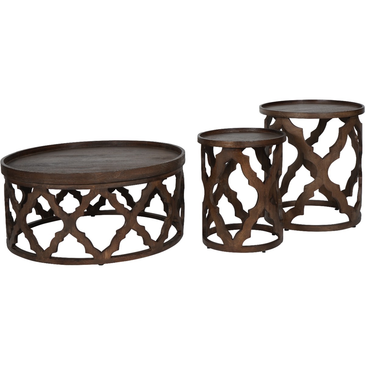 Kielder Solid Carved Wooden Set of 2 Nesting Side Tables in Dark Brown by Libra | Style Our Home