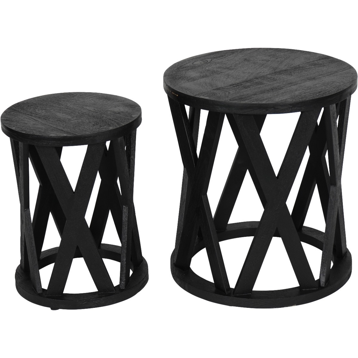 Cali Solid Wooden Set of 2 Nesting Side Tables in Black by Libra | Style Our Home