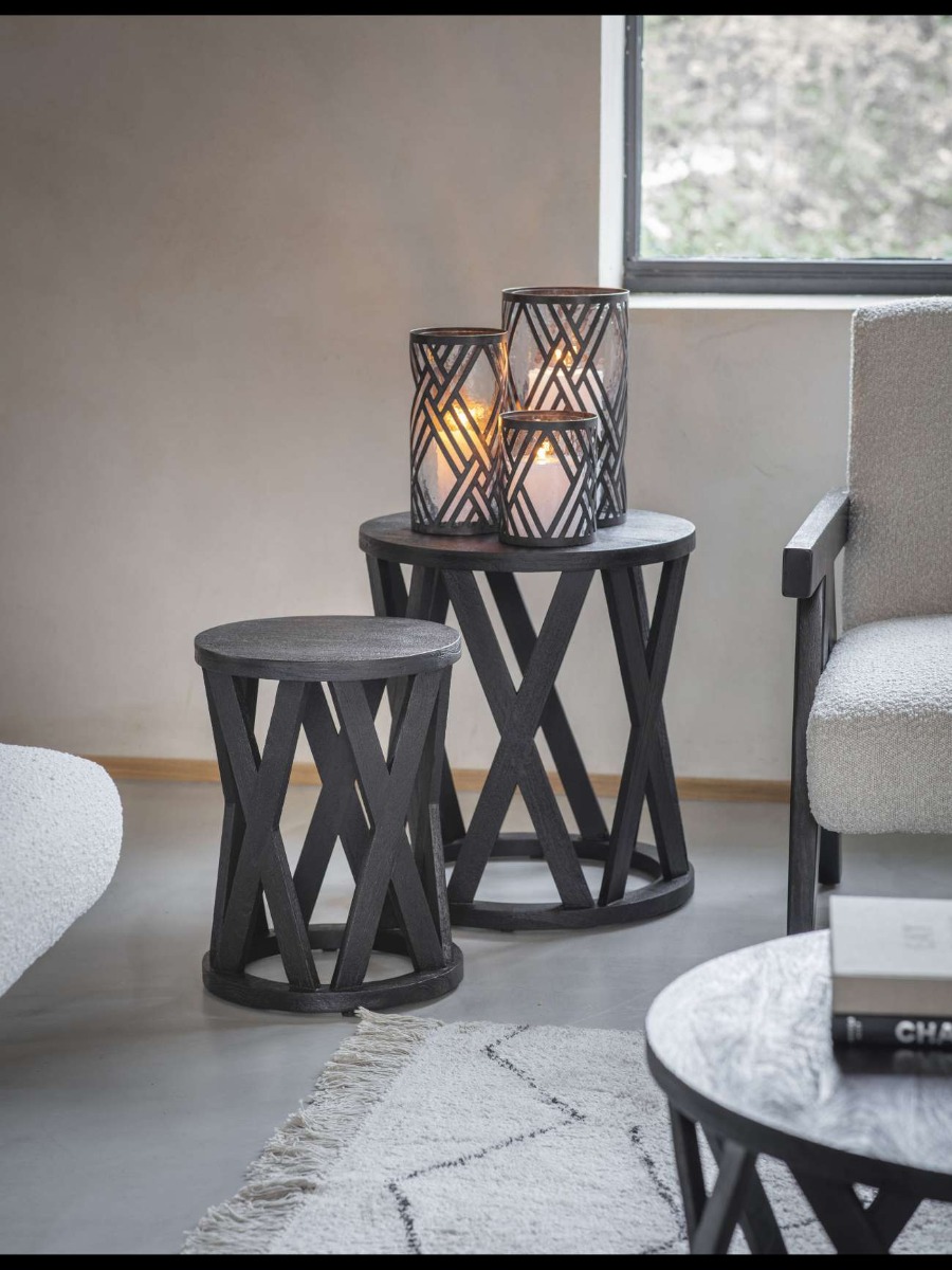 Cali Solid Wooden Set of 2 Nesting Side Tables in Black by Libra | Style Our Home