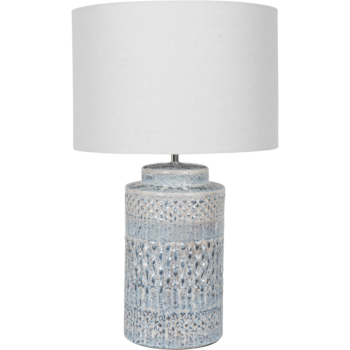 Stormy Sky Glaze Table Lamp 60cm with Cream Drum Shade By Libra | Style Our Home