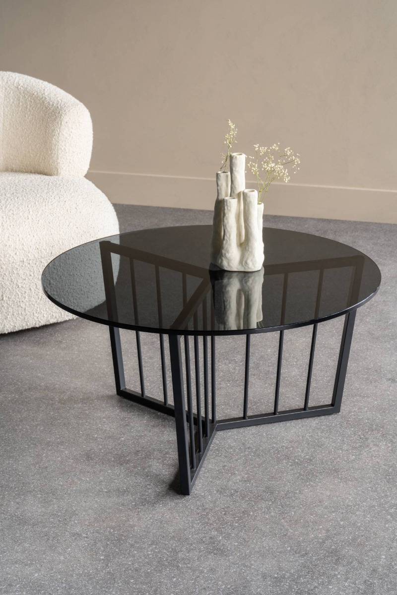 Black tinted glass coffee table sales