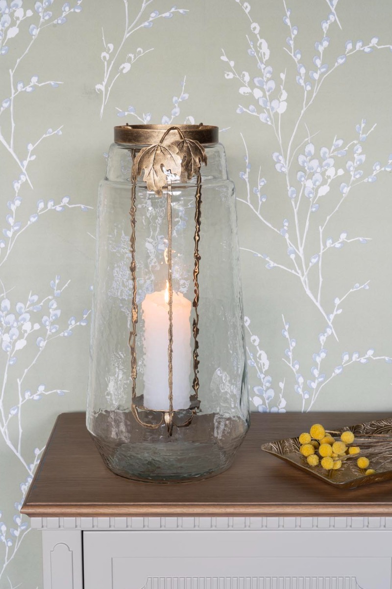 Laura Ashley Extra Large Leaf Bottle Hurricane by Libra Designs | Style Our Home
