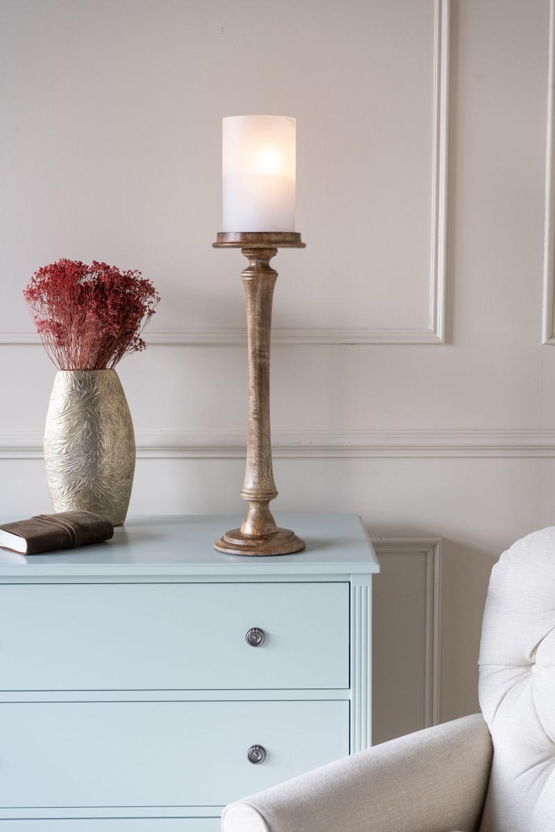 Laura Ashley Large Wooden Pedestal Hurricane with Frosted Glass by Ora Designs | Style Our Home