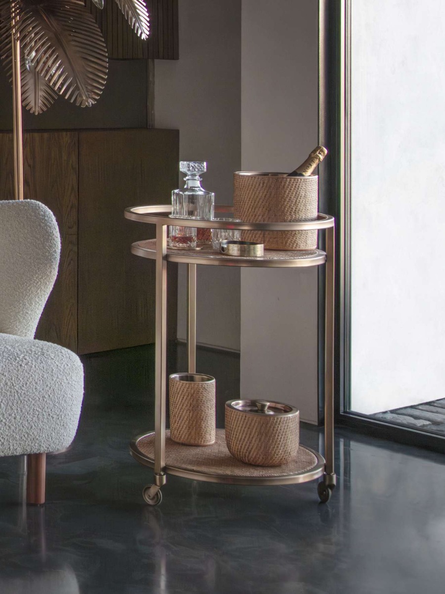Rattan Dusky Gold Bar Trolley by Libra Designs | Style Our Home
