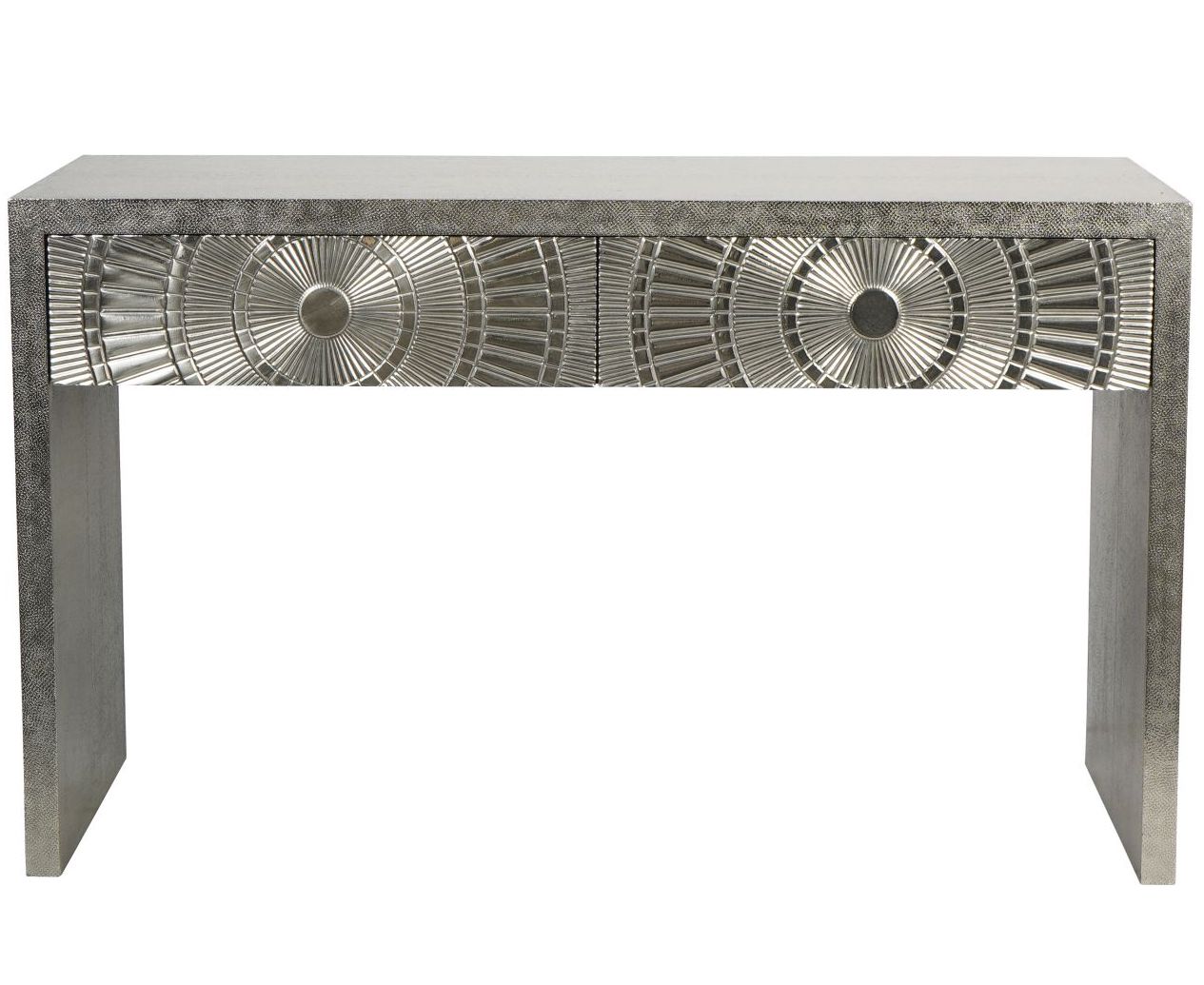 Coco Silver Embossed Metal Console by Libra Designs | Style Our Home
