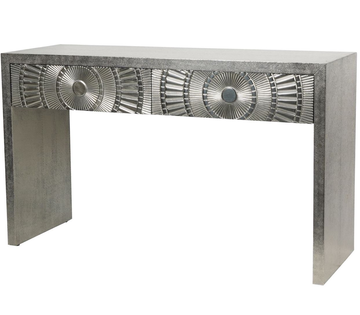 Coco Silver Embossed Metal Console by Libra Designs | Style Our Home