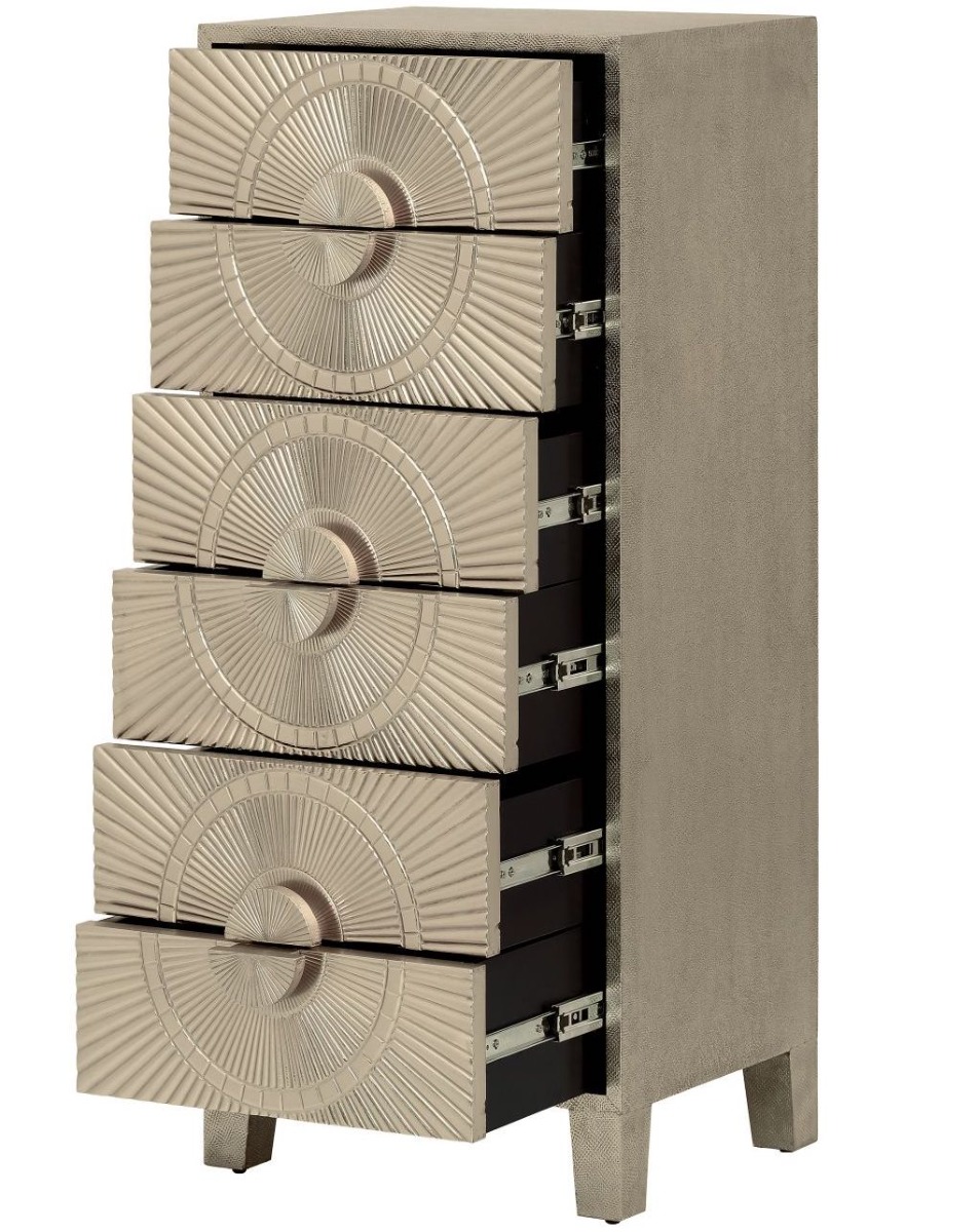Coco Silver Embossed Metal Six Drawer Tall Boy by Libra Designs | Style Our Home