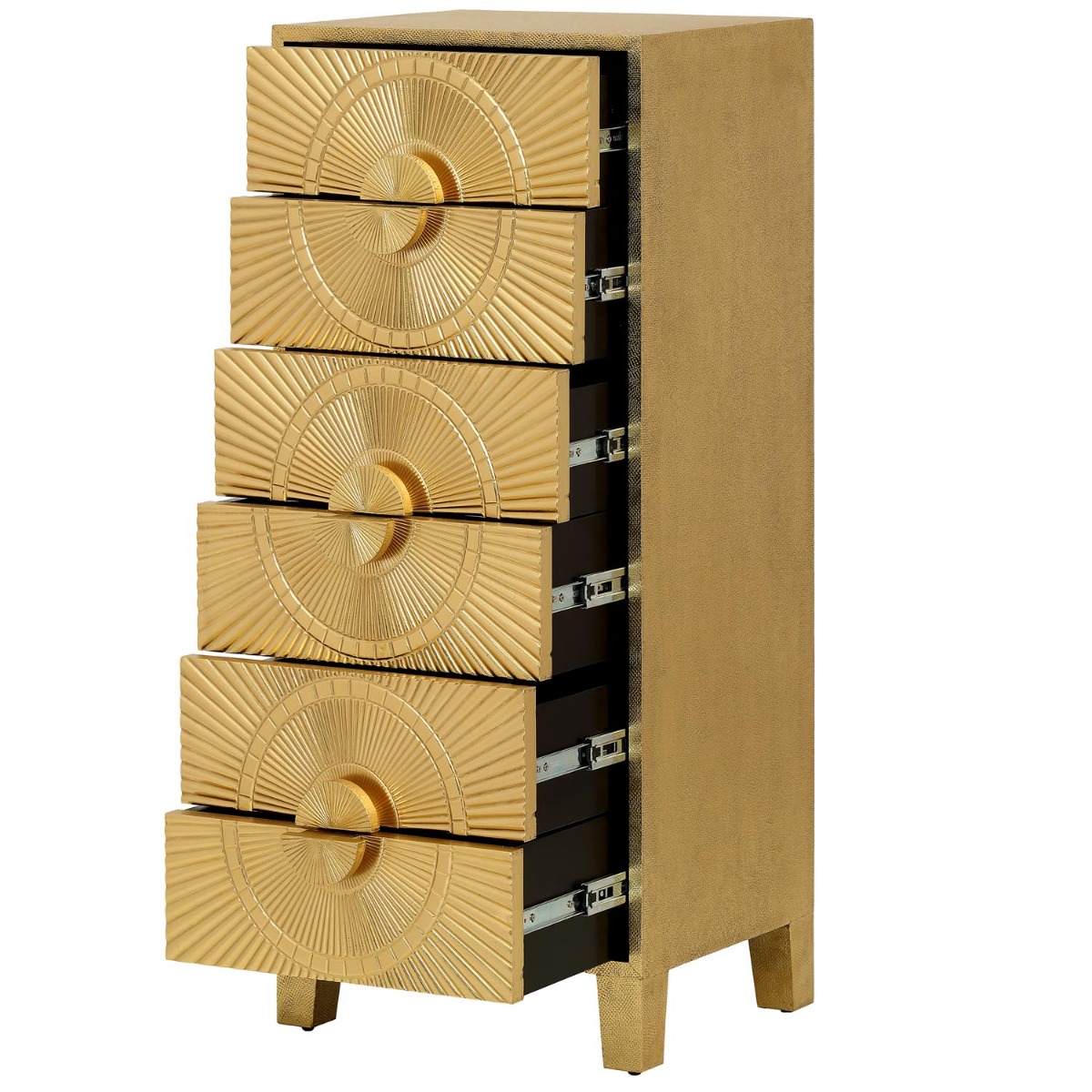 Coco Gold Embossed Metal Six Drawer Tall Boy by Libra Designs | Style Our Home
