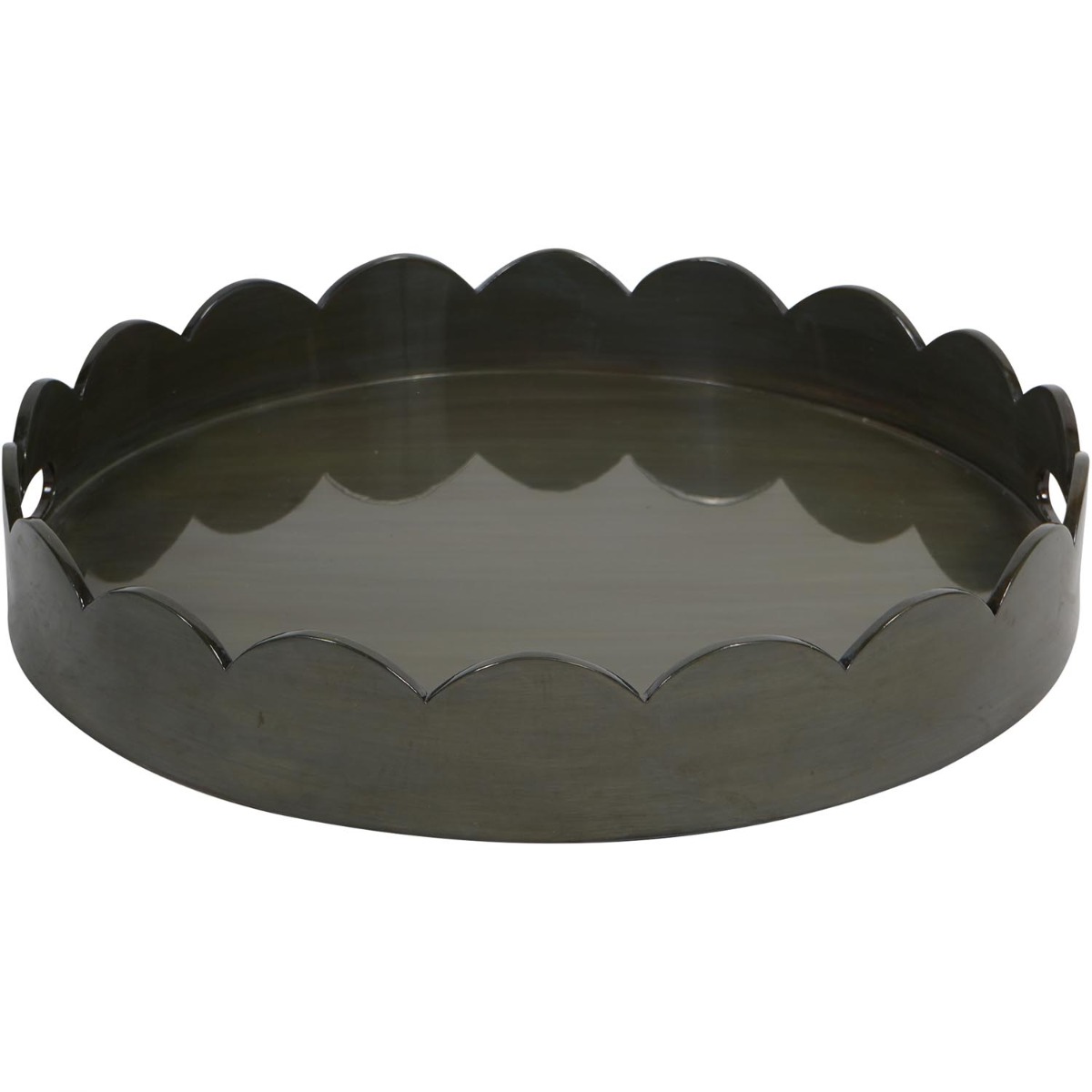 Lacquer Round Tray Olive with Scallop Edge by Libra Designs | Style Our Home
