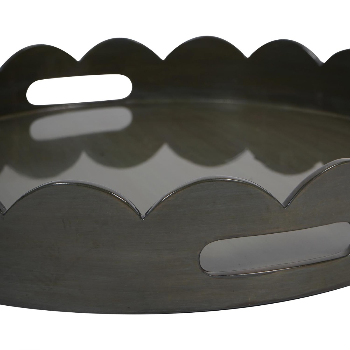 Lacquer Round Tray Olive with Scallop Edge by Libra Designs | Style Our Home

