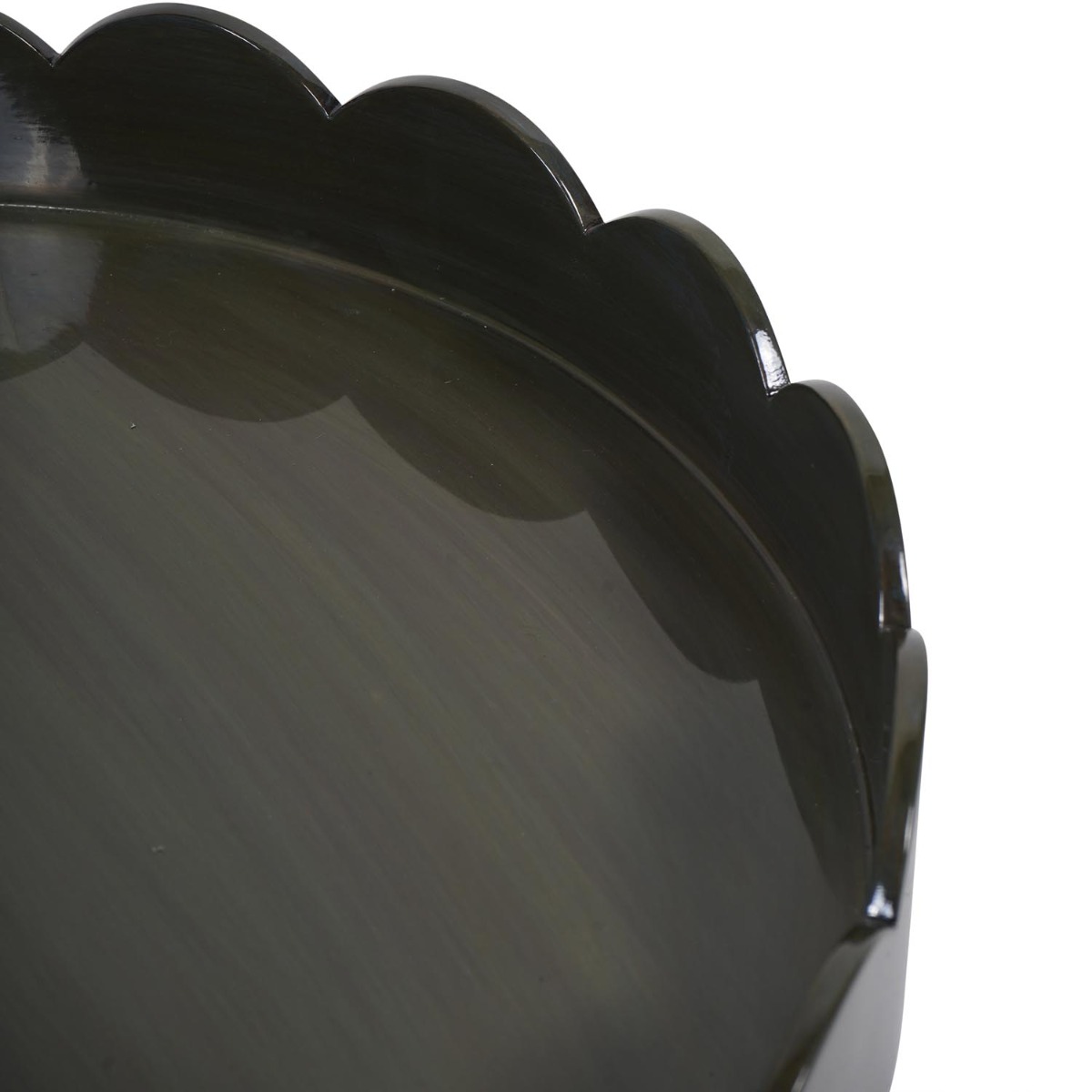 Lacquer Round Tray Olive with Scallop Edge by Libra Designs | Style Our Home
